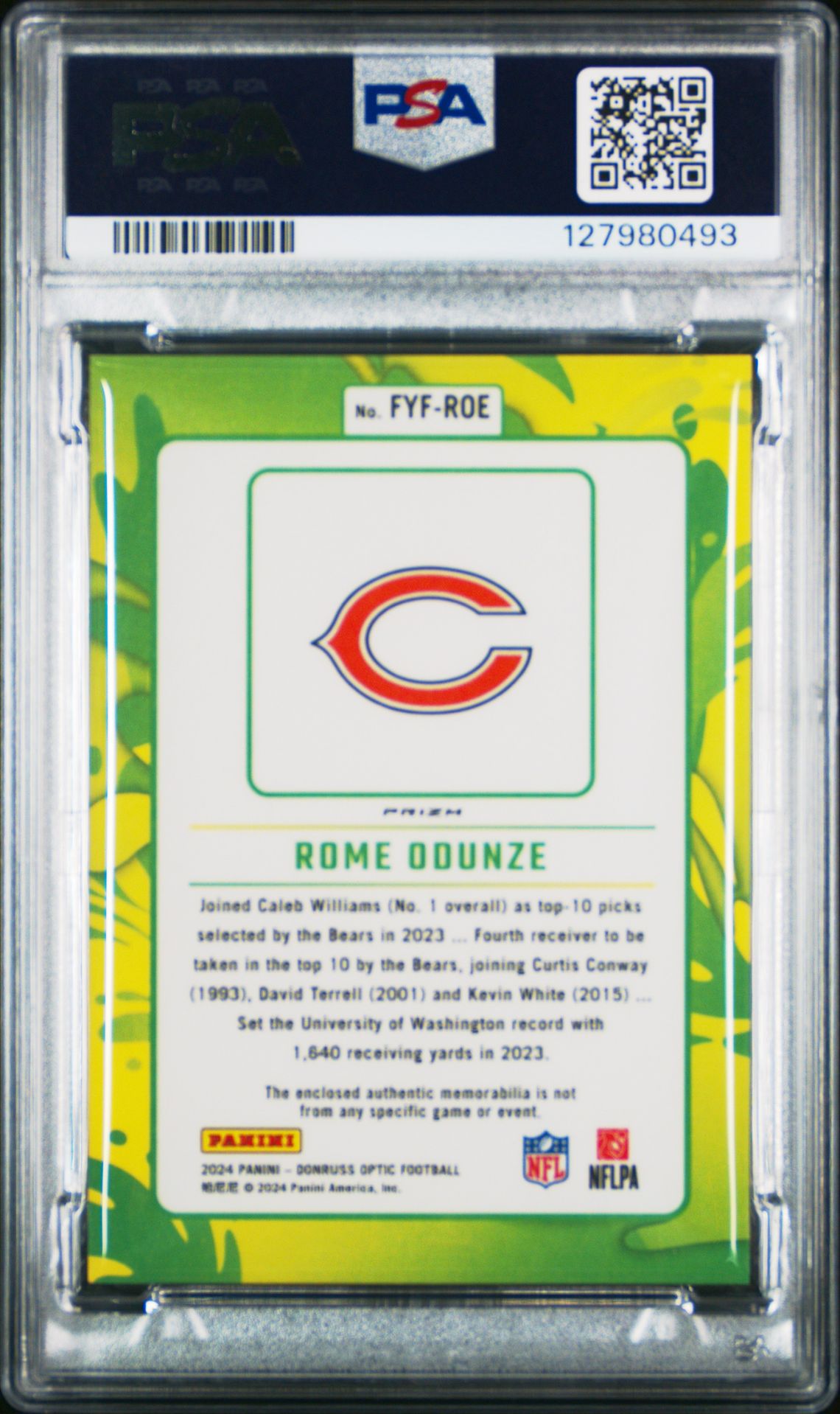 2024 Panini Donruss Optic First Year Fresh Relic Rome Odunze #Fyfroe Mint 9 back