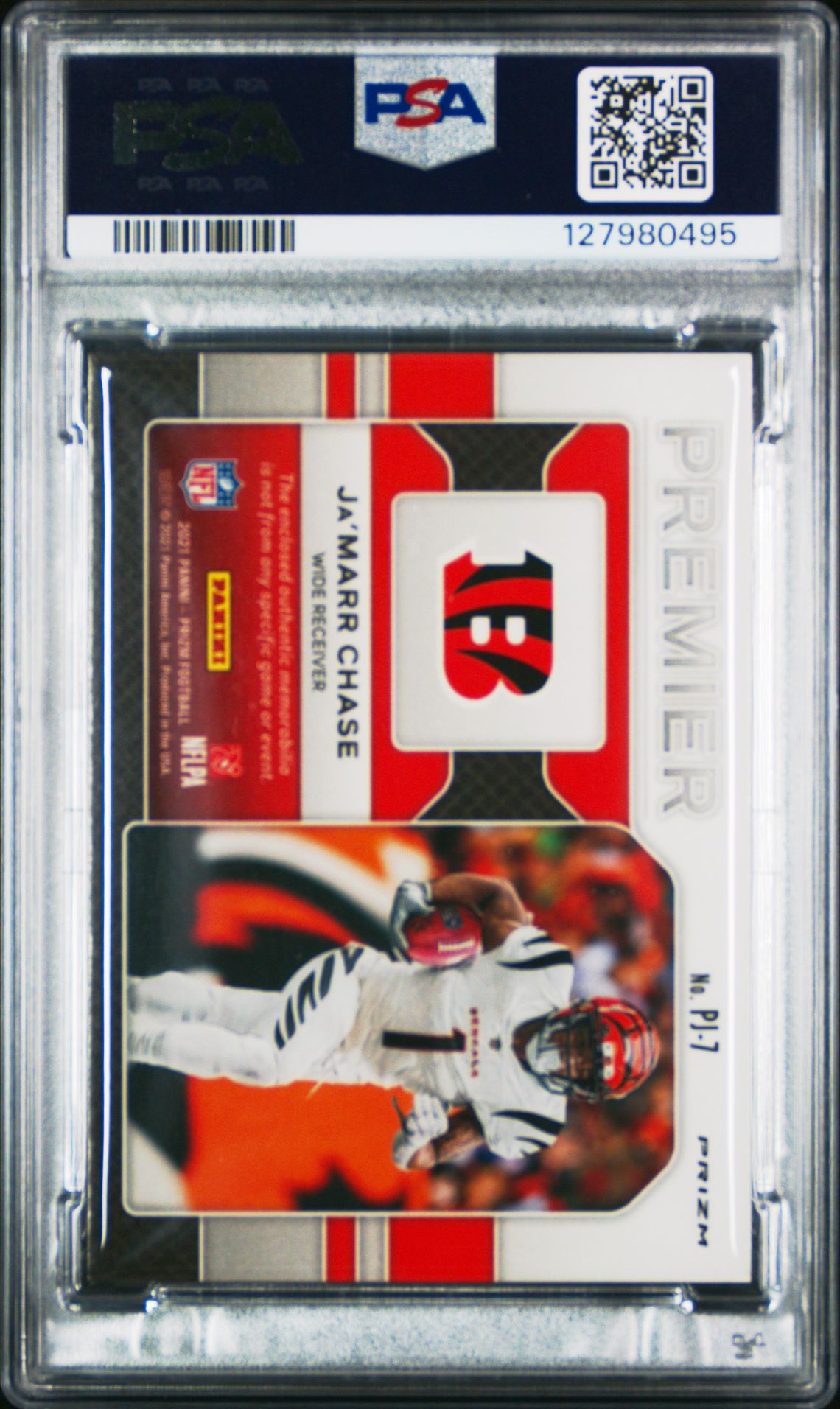 2021 Panini Prizm Premier Jersey Ja'marr Chase #Pj7 (Premier Jersey-Pink) Mint 9 back