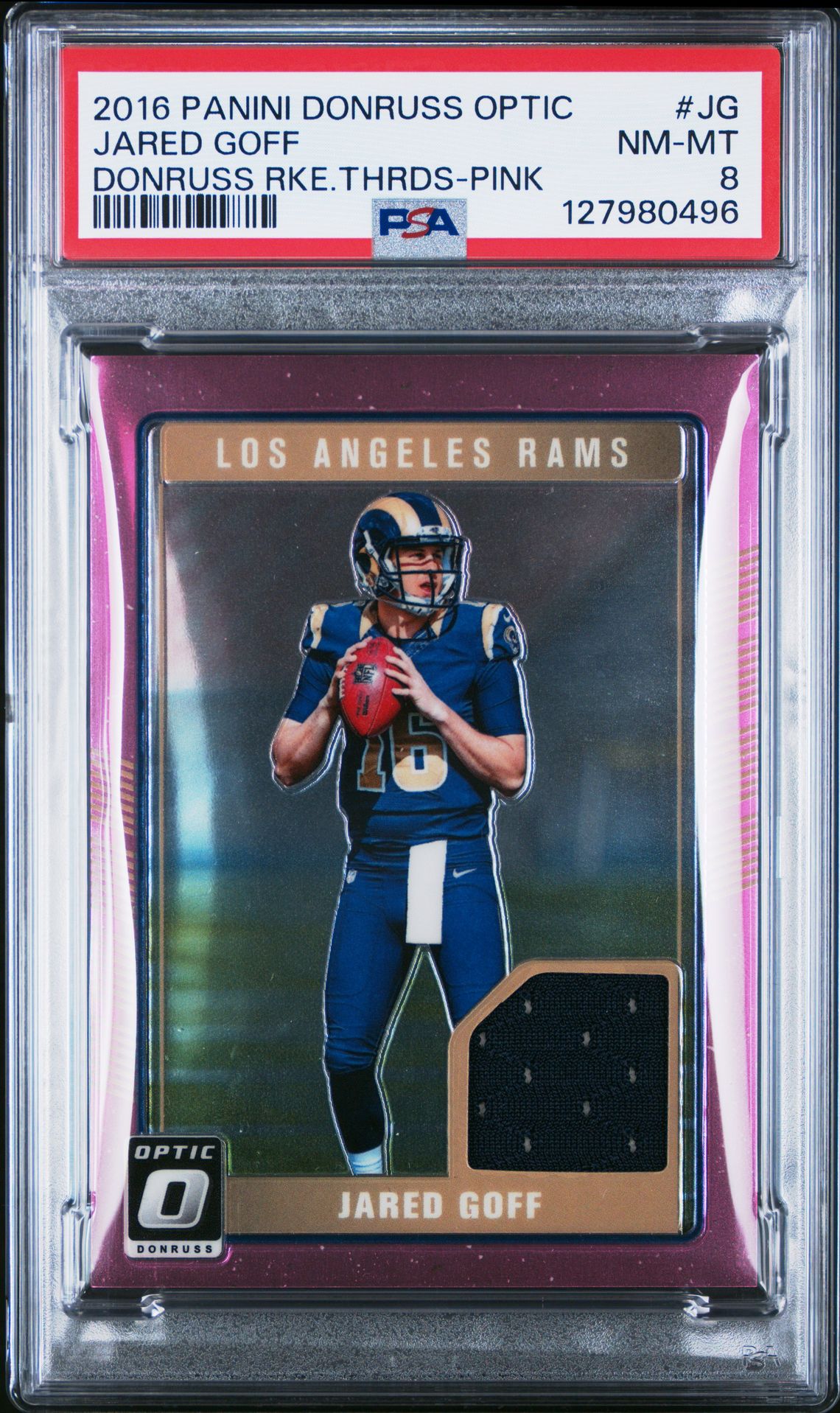 2016 Panini Donruss Optic Donruss Rookie Threads Jared Goff #Jg (Donruss Rke.thrds-Pink) Nm-Mt 8 front