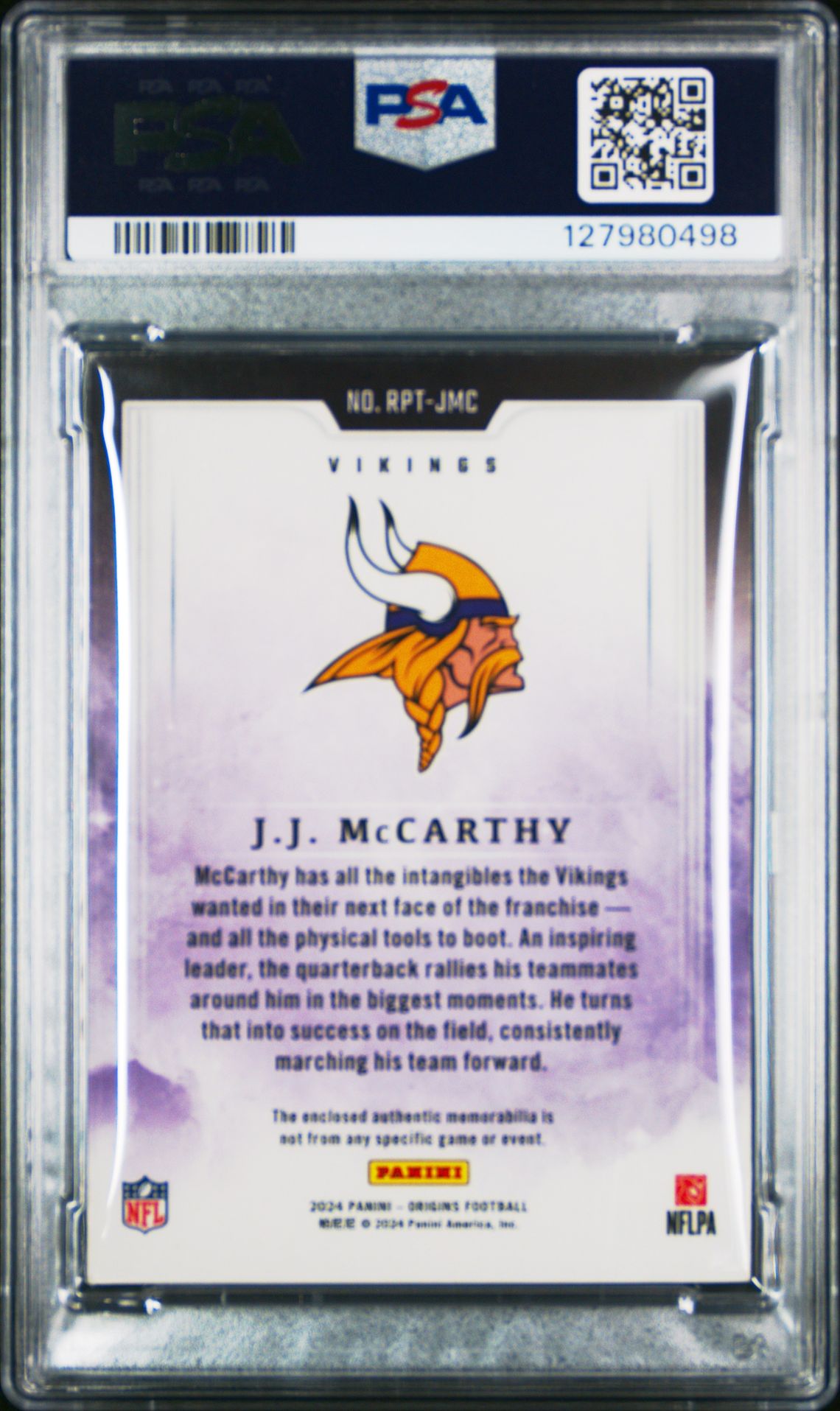 2024 Panini Origins Rookie Patches Jj Mccarthy #Rptjmc (Rookie Patches-Orange) Nm-Mt 8 back