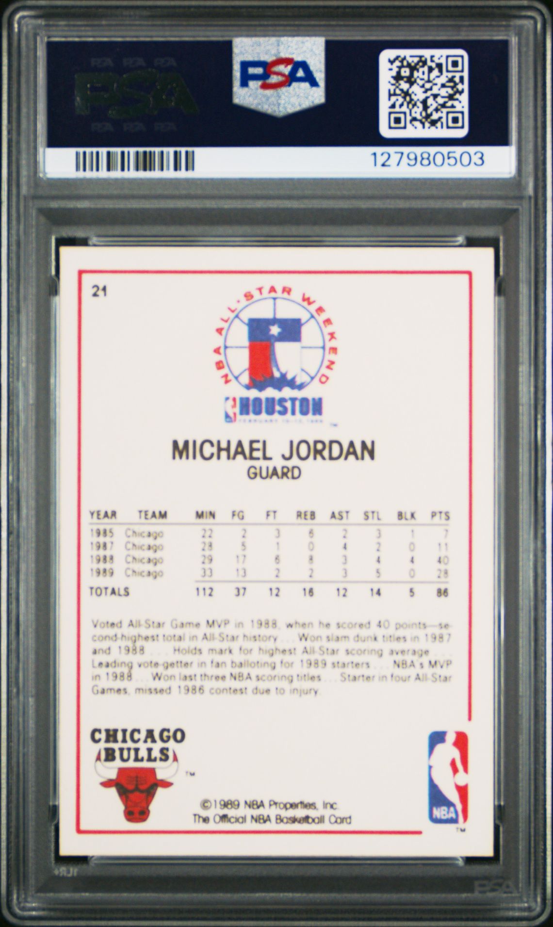 1989 Hoops Michael Jordan #21 (All-Star) Mint 9 back