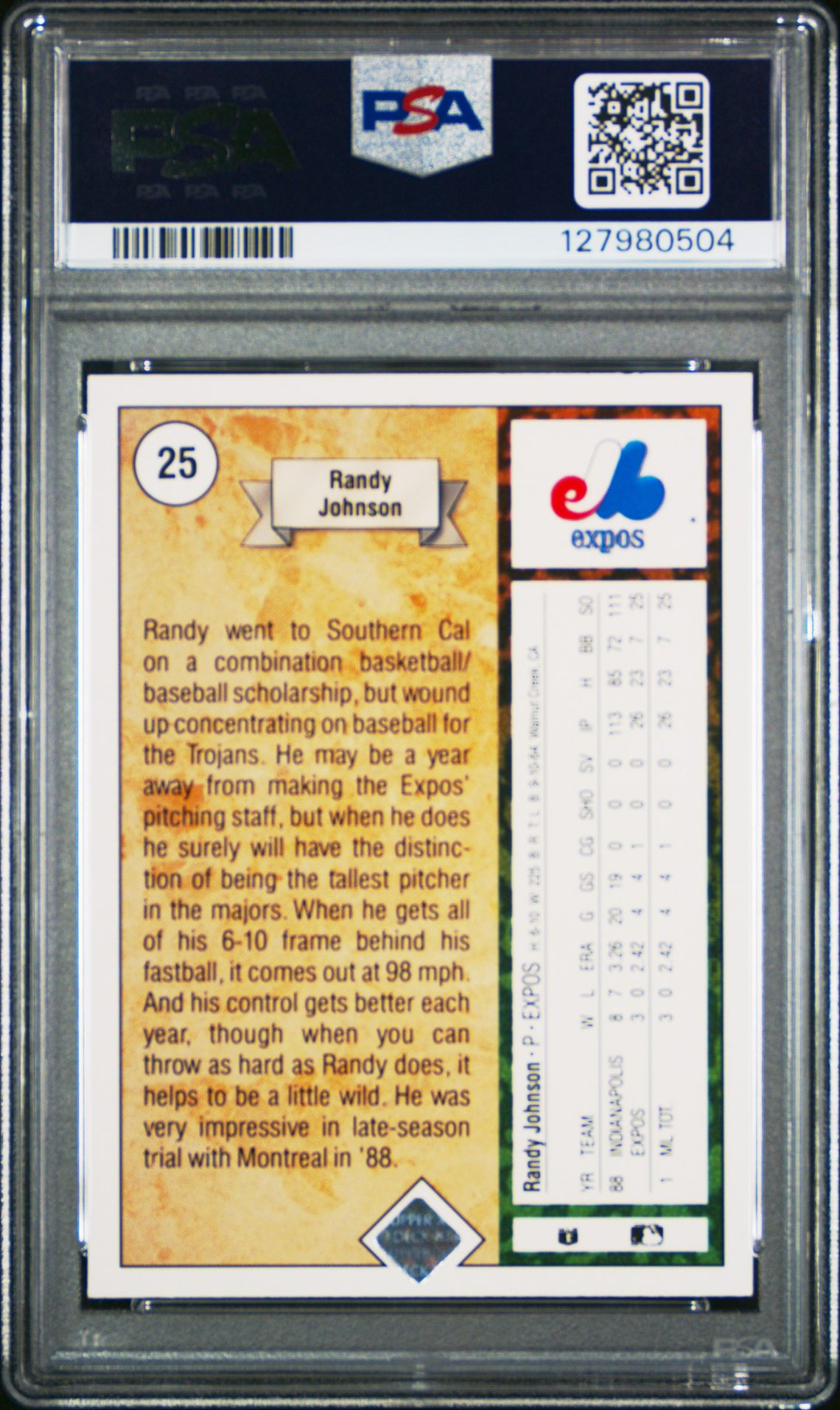 1989 Upper Deck Randy Johnson #25 (Star Rookie) Nm-Mt 8 back