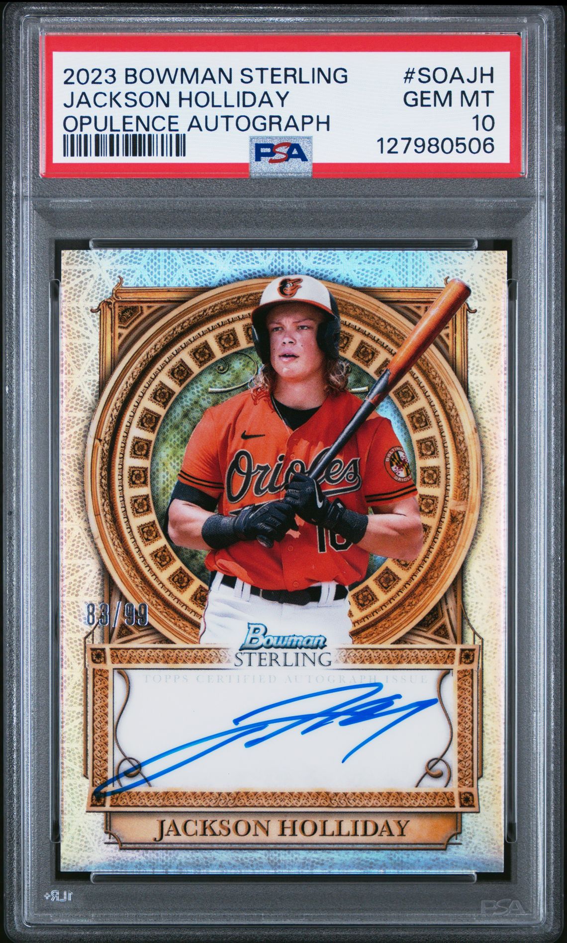 2023 Bowman Sterling Sterling Opulence Autographs Jackson Holliday #Soajh Gem Mt 10 front