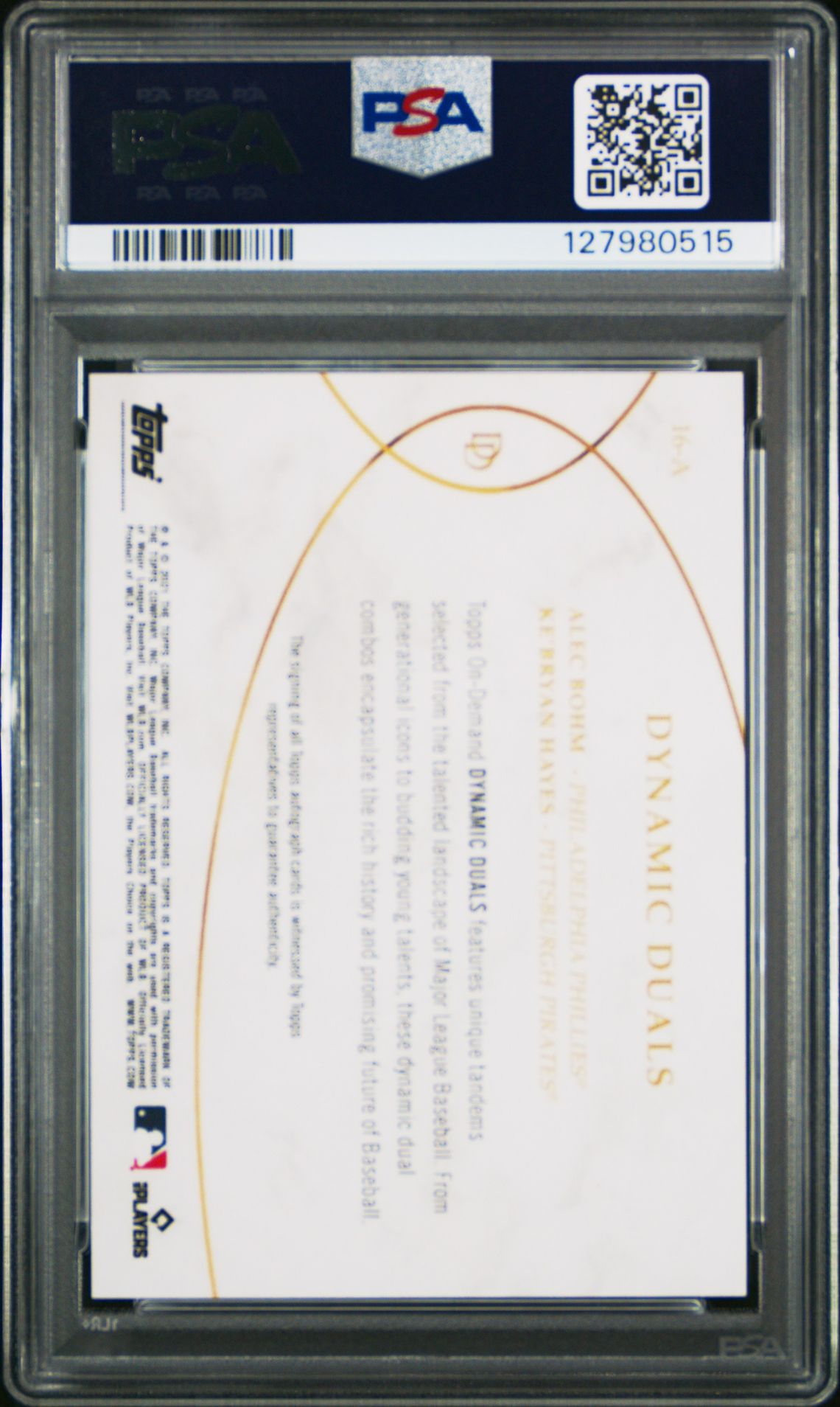 2021 Topps On Demand Dynamic Duals A.bohm/Ke'bryan Hayes #16-A (Dynamic Duals-Auto.) Gem Mt 10 back view - PSA certificate #127980515