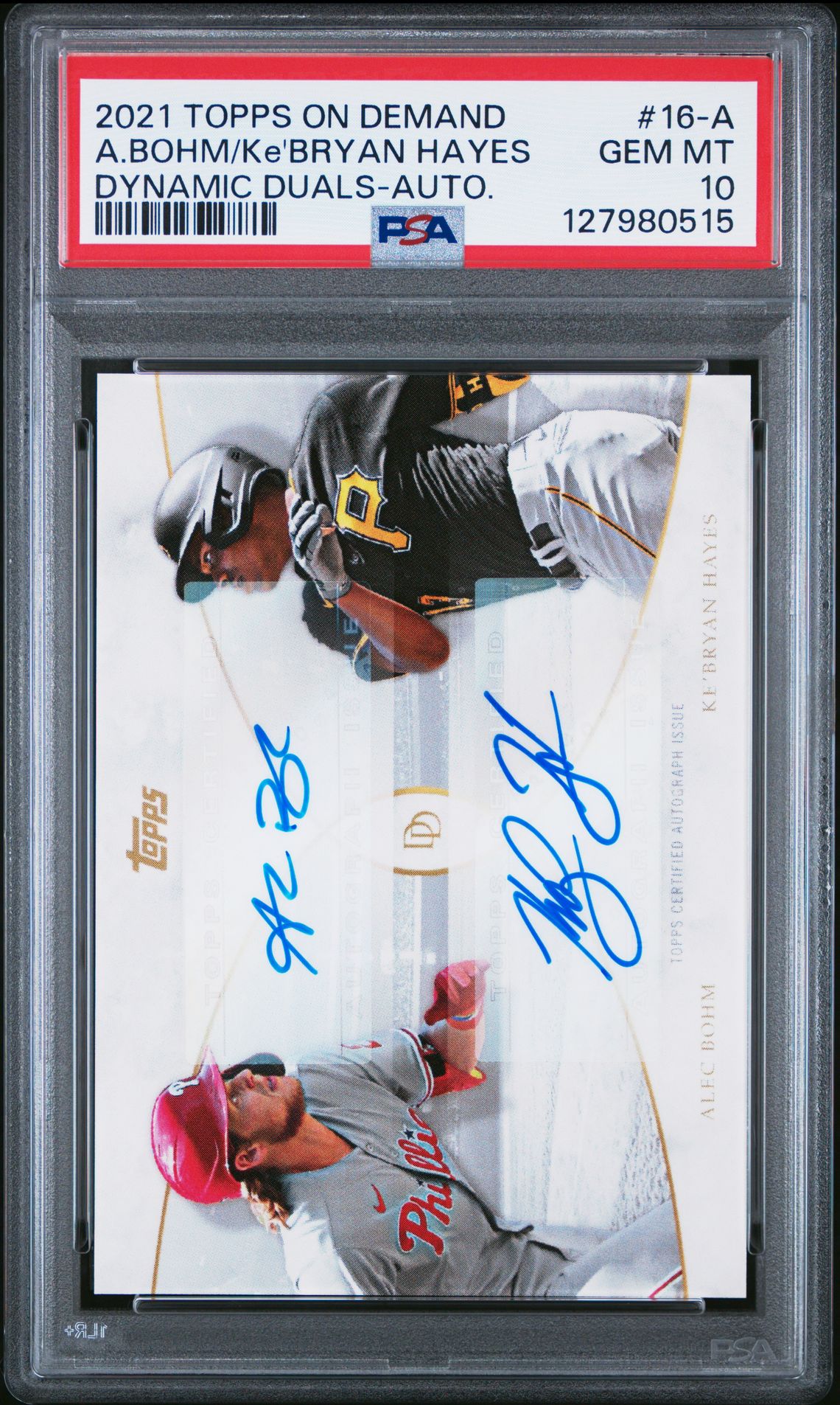 2021 Topps On Demand Dynamic Duals A.bohm/Ke'bryan Hayes #16-A (Dynamic Duals-Auto.) Gem Mt 10 front view - PSA graded GEM MT 10