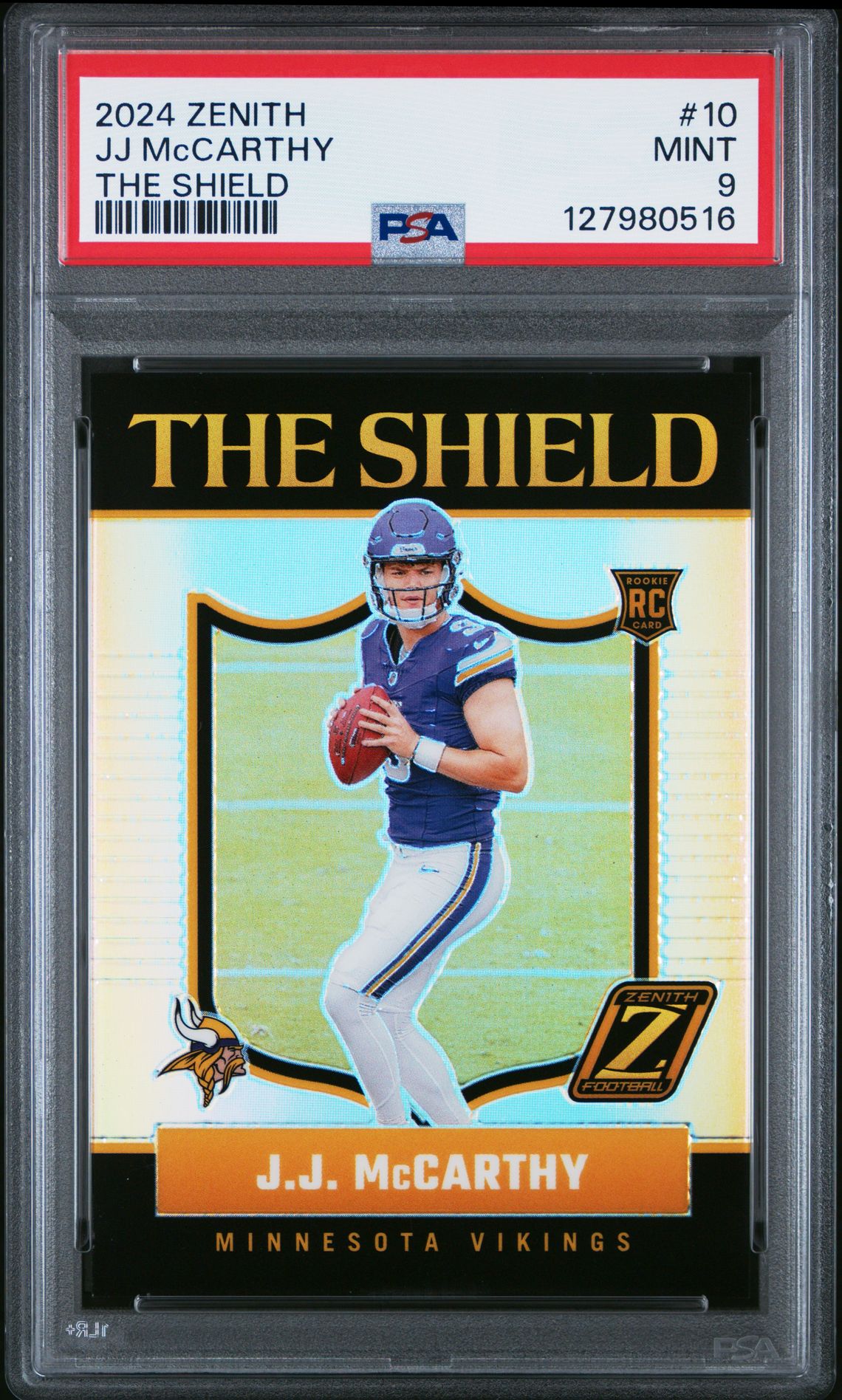 2024 Panini Zenith The Shield Jj Mccarthy #10 Mint 9 front