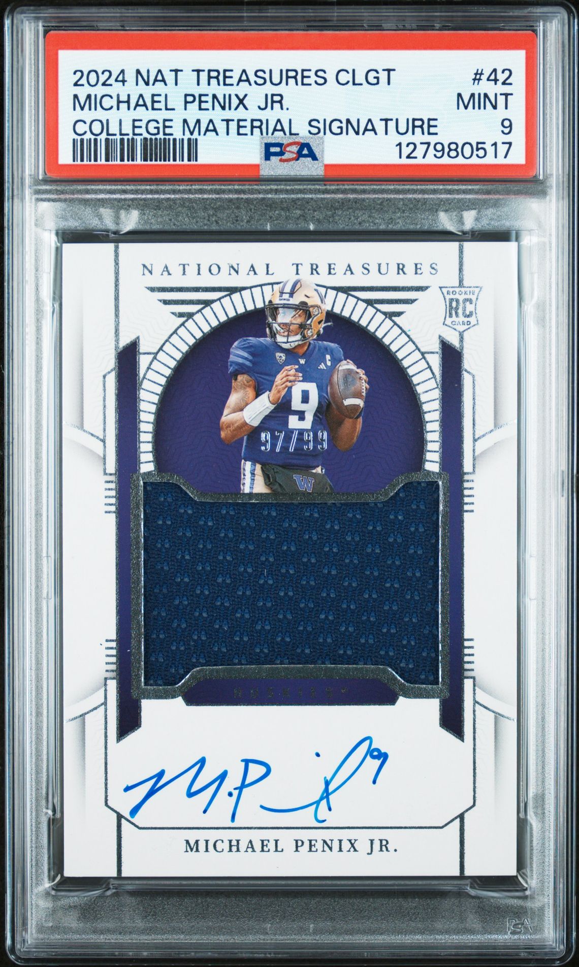 2024 Panini National Treasures Collegiate Michael Penix Jr. #42 (College Material Signature) Mint 9 front