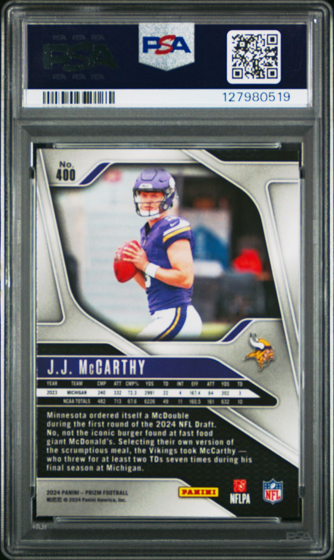2024 Panini Prizm Jj Mccarthy #400 Mint 9 back
