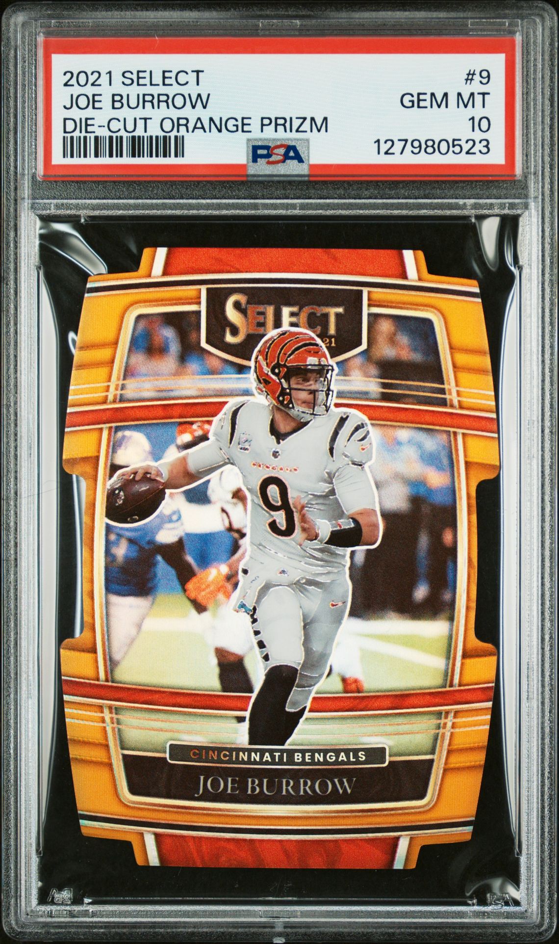 2021 Panini Select Joe Burrow #9 (Die-Cut Orange Prizm) Gem Mt 10 front
