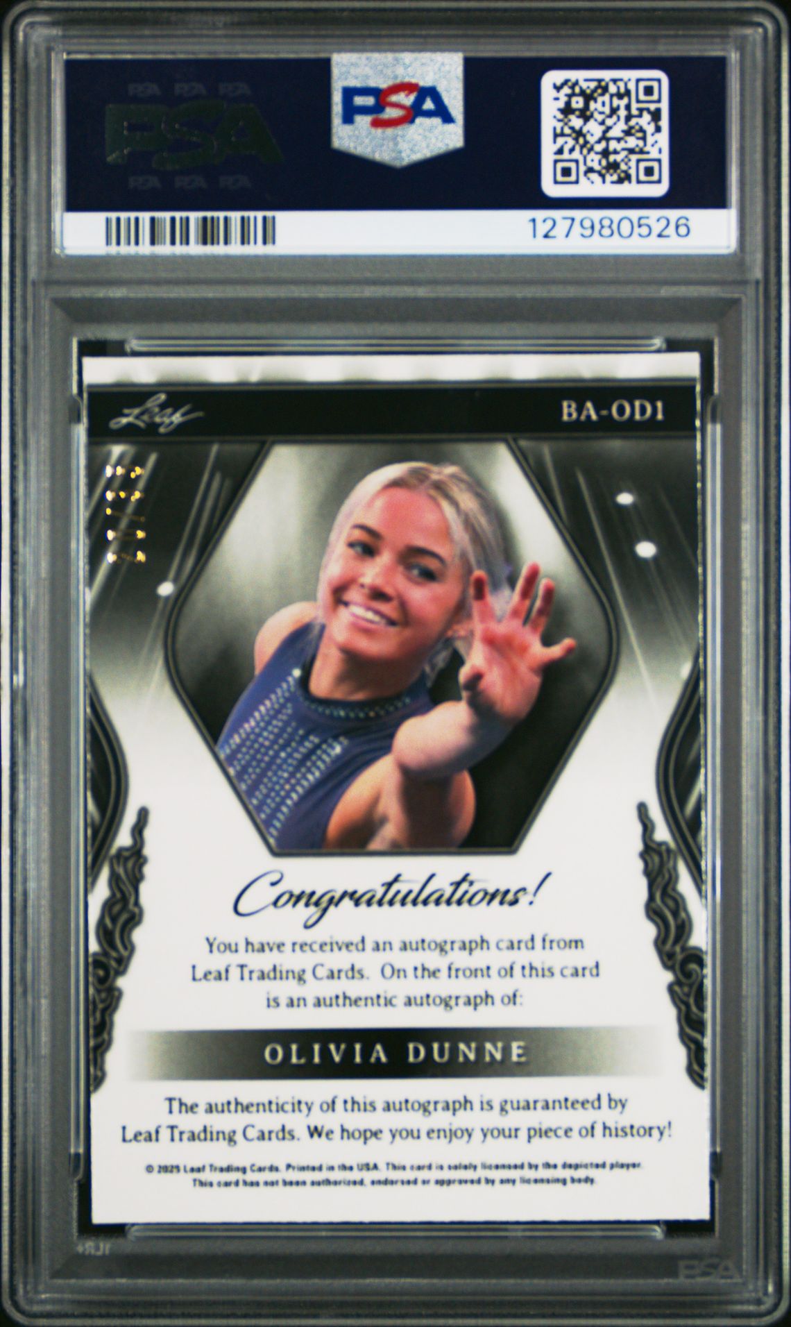 2025 Leaf Metal Sports Heroes Autograph Olivia Dunne #Baod1 (Autograph-Crystal-Silver) Mint 9 back