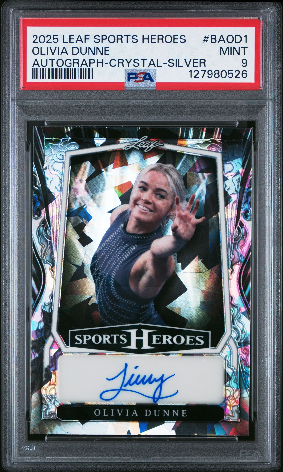 2025 Leaf Metal Sports Heroes Autograph Olivia Dunne #Baod1 (Autograph-Crystal-Silver) Mint 9 front