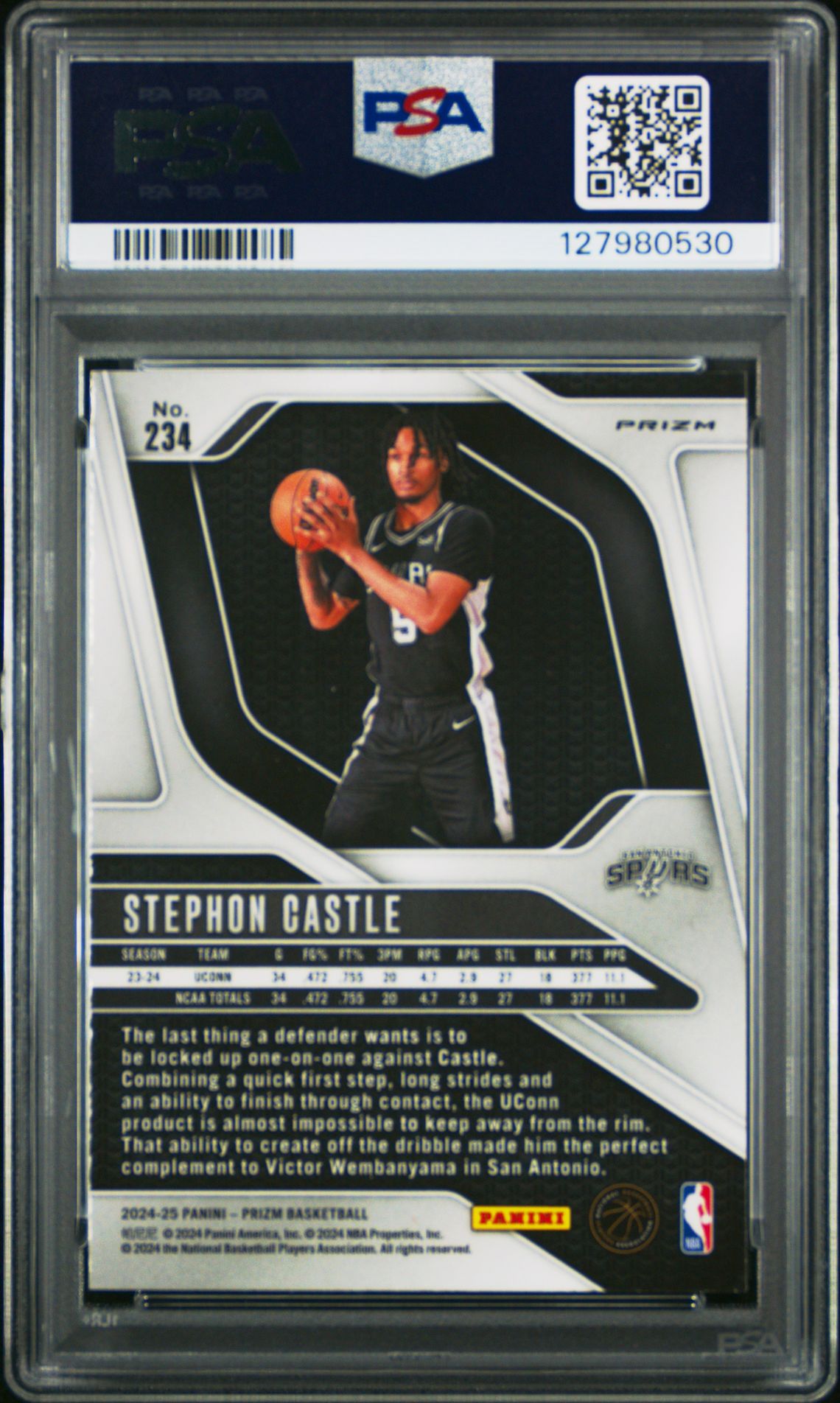 2024 Panini Prizm Stephon Castle #234 (Silver Prizm) Mint 9 back