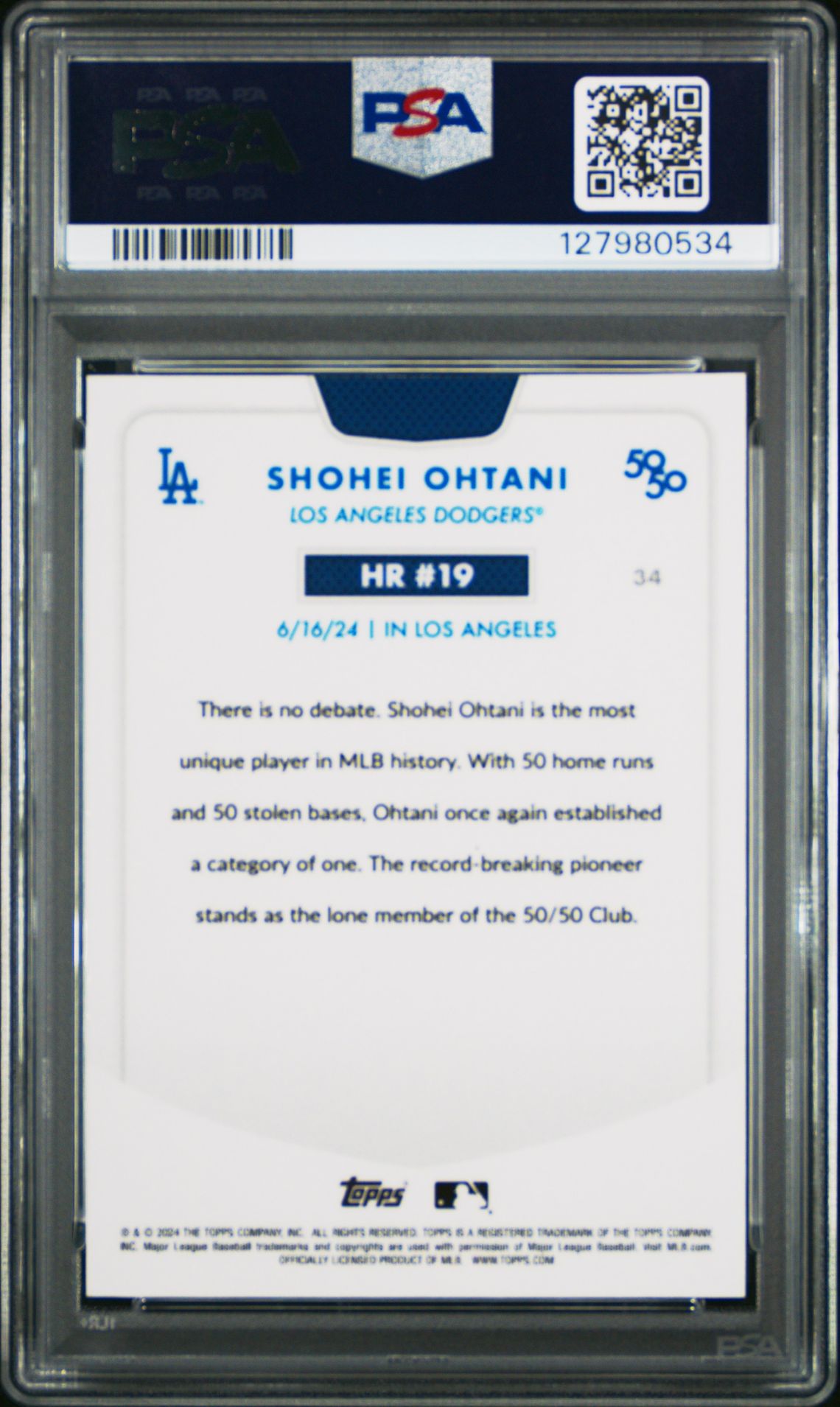 2024 Topps 50/50 Shohei Ohtani Shohei Ohtani #34 (Chrome-Gold Refractor) Gem Mt 10 back