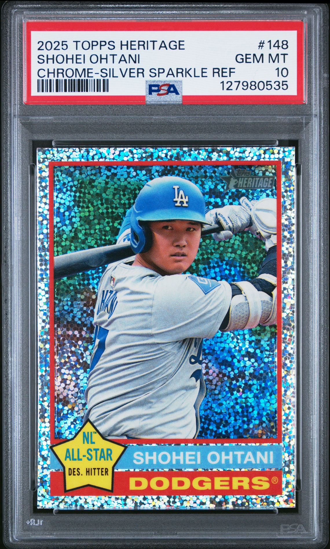 2025 Topps Heritage Shohei Ohtani #148 (Chrome-Silver Sparkle Ref) Gem Mt 10 front