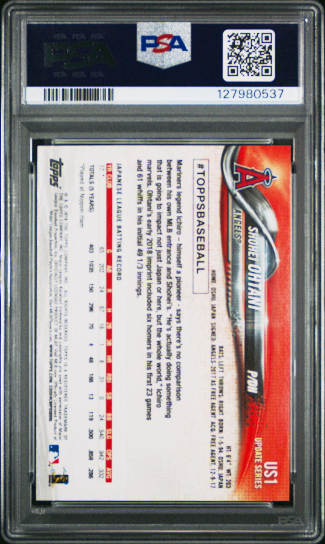 2018 Topps Update Shohei Ohtani #Us1 Mint 9 back