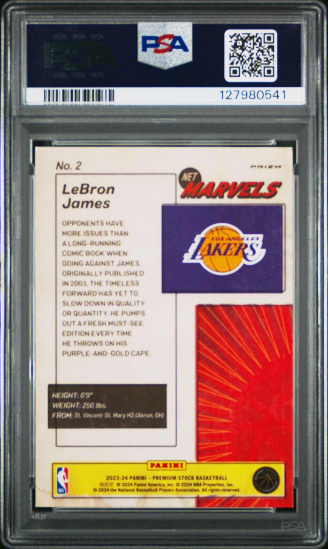2023 Panini Hoops Premium Stock Retro Net Marvels Lebron James #2 Gem Mt 10 back