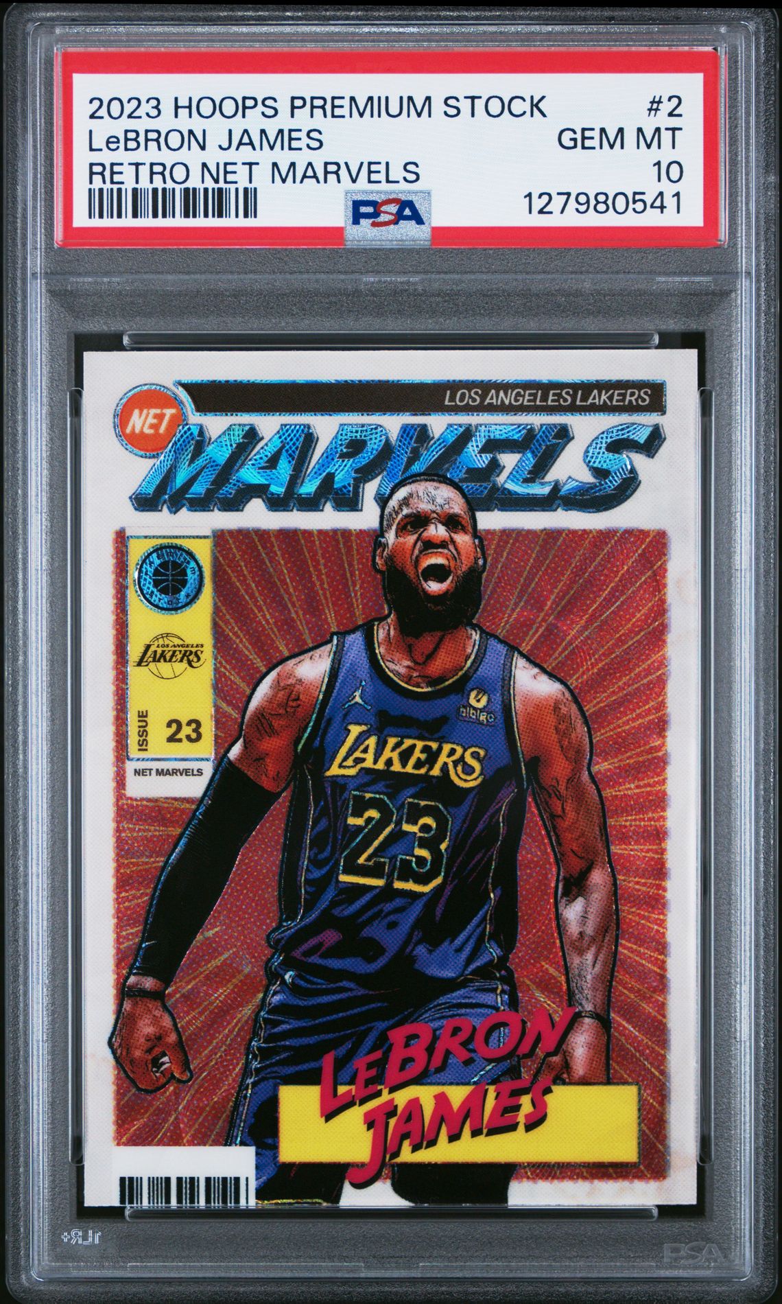 2023 Panini Hoops Premium Stock Retro Net Marvels Lebron James #2 Gem Mt 10 front