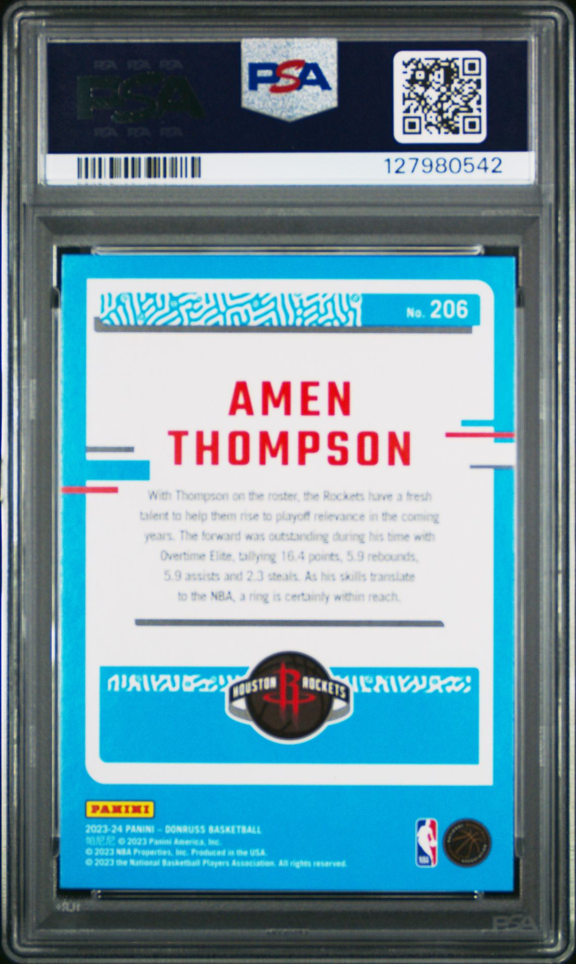 2023 Panini Donruss Amen Thompson #206 (Blue Choice) Gem Mt 10 back