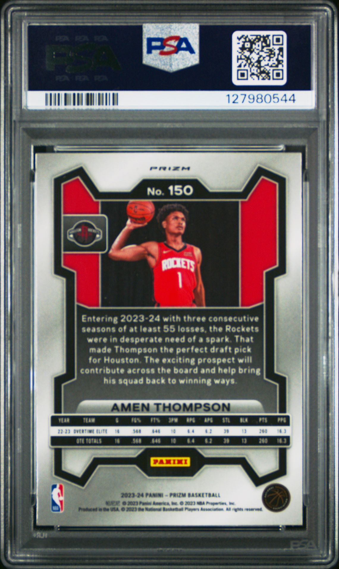 2023 Panini Prizm Amen Thompson #150 (Hyper Prizm) Gem Mt 10 back