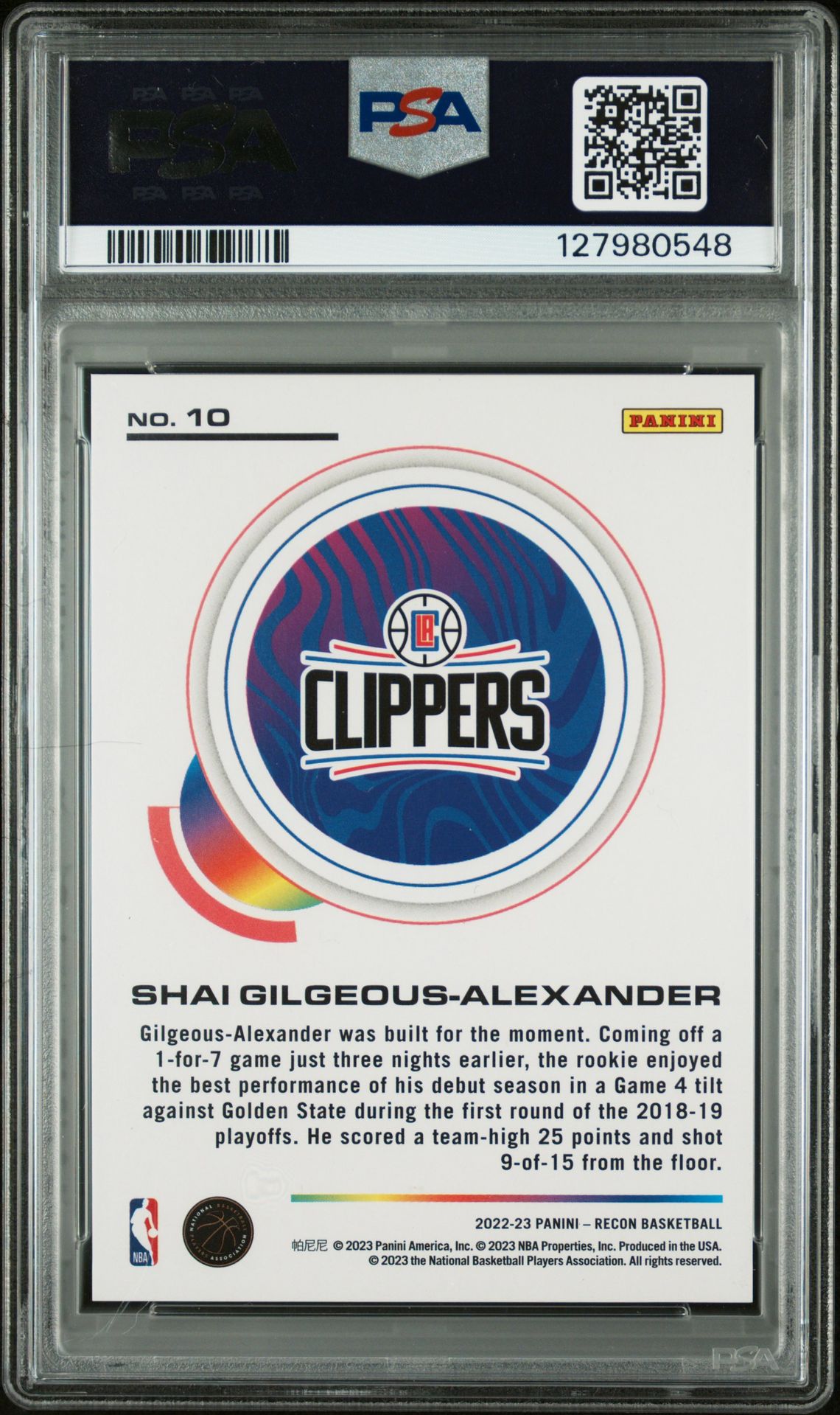 2022 Panini Recon Rookie Review S. Gilgeous-Alexander #10 (Rookie Review) Gem Mt 10 back