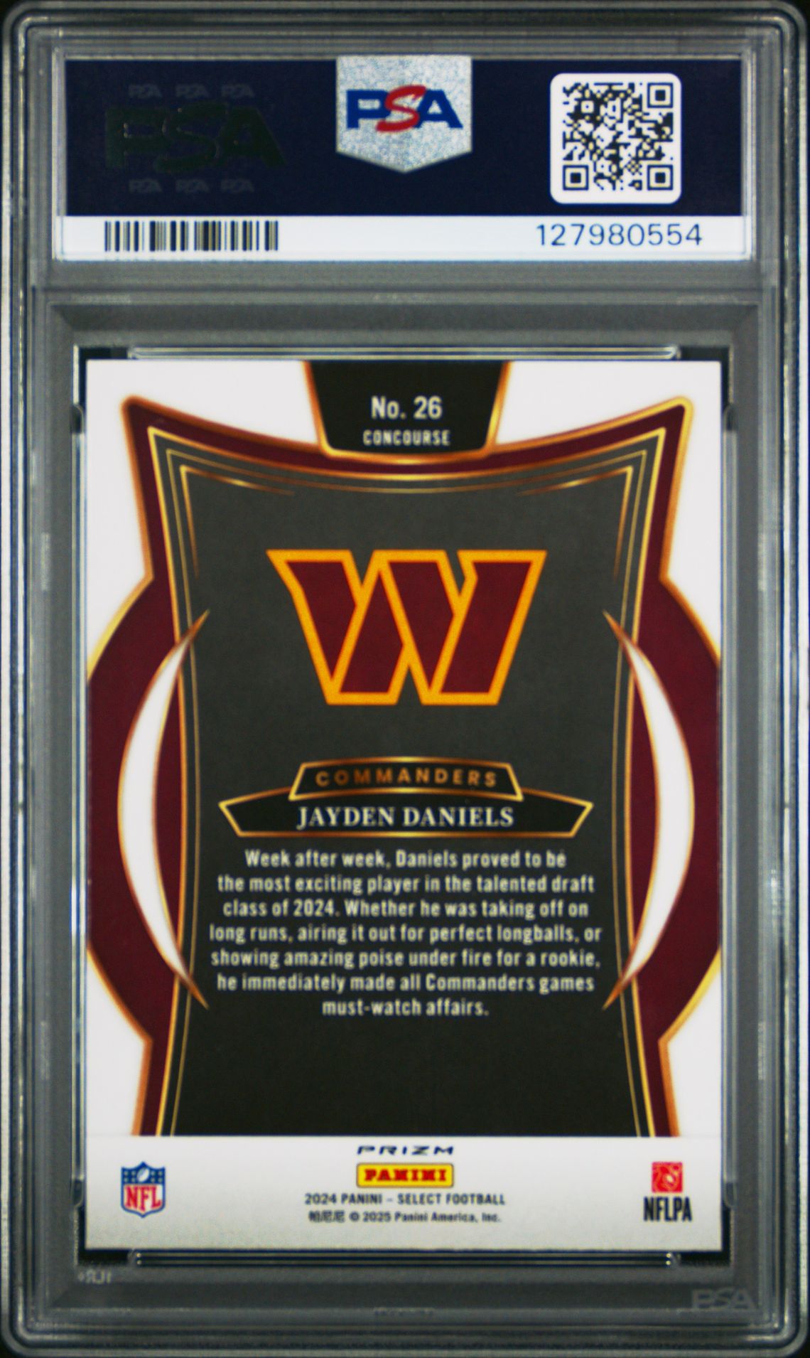 2024 Panini Select Jayden Daniels #26 (Red & Blue Shock) Gem Mt 10 back