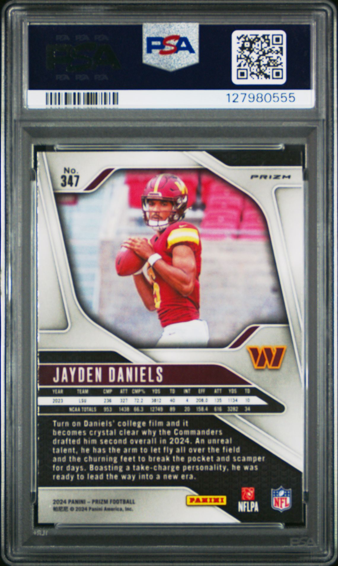 2024 Panini Prizm Jayden Daniels #347 (Red/White/Blue Prizm) Mint 9 back