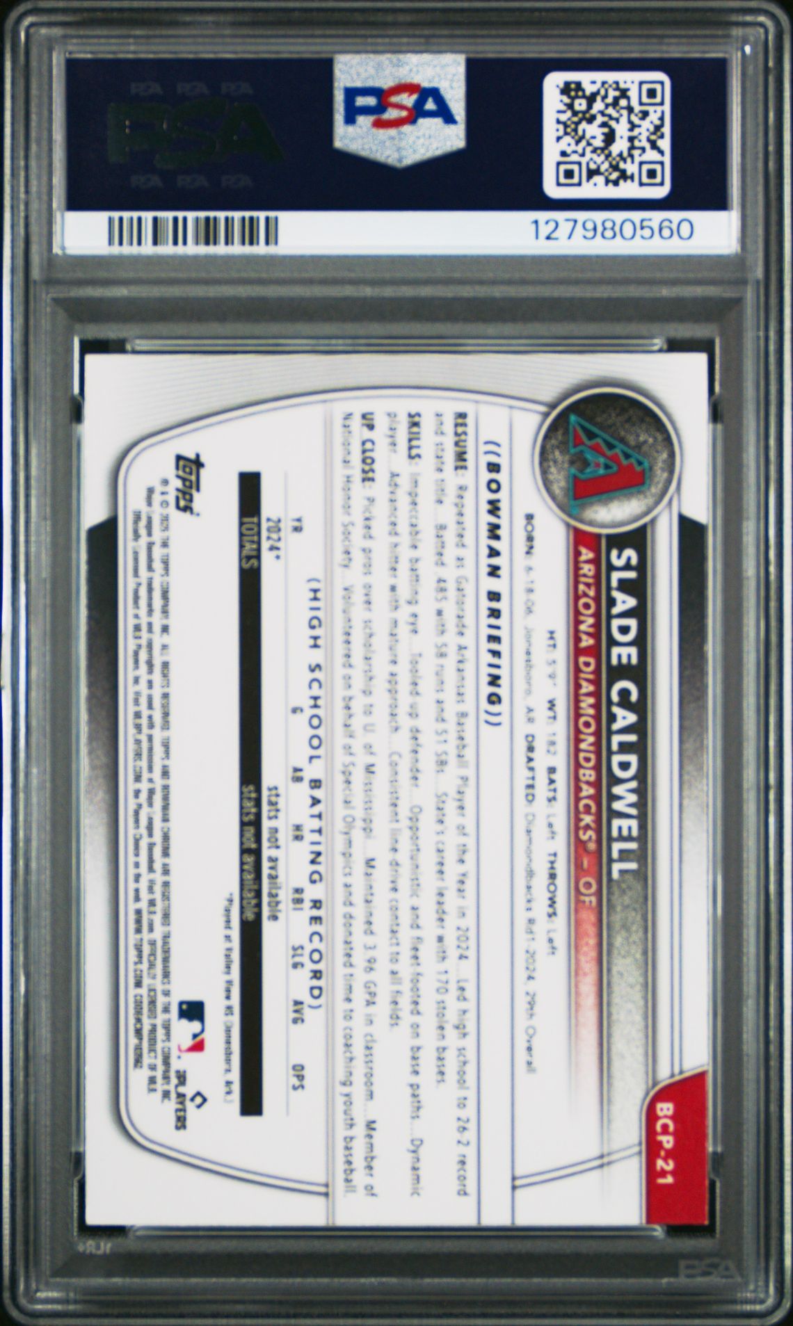 2025 Bowman Mega Box Chrome Prospects Slade Caldwell #21 Nm-Mt 8 back