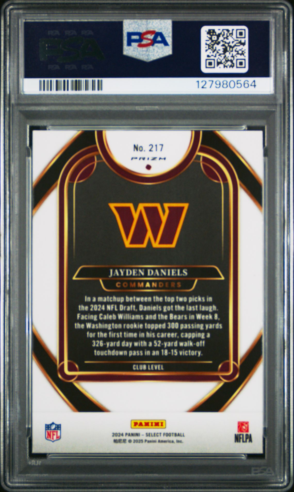 2024 Panini Select Jayden Daniels #217 (Black & Red Shock) Mint 9 back