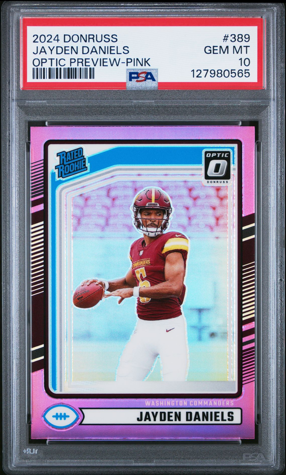 2024 Panini Donruss Jayden Daniels #389 (Optic Preview-Pink) Gem Mt 10 front