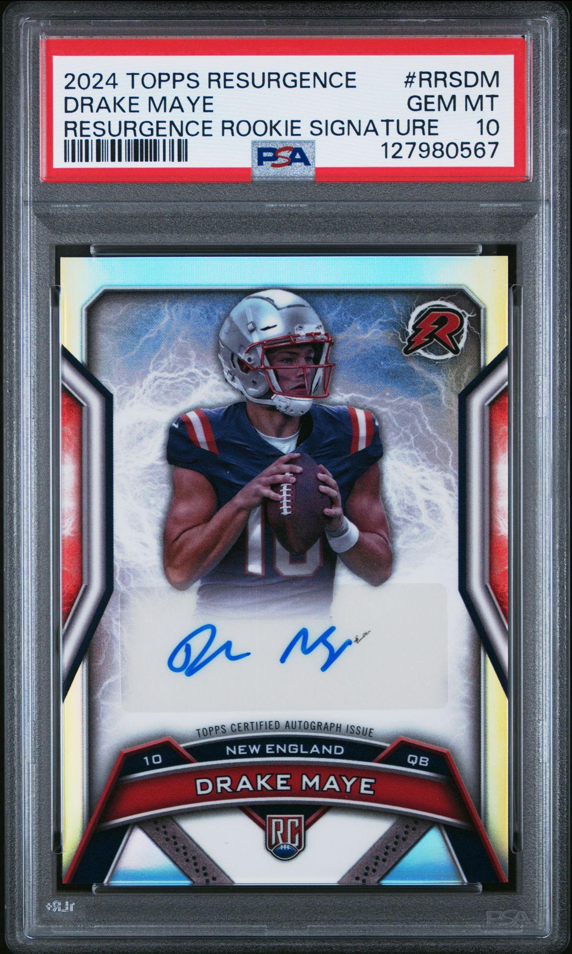 2024 Topps Resurgence Resurgence Rookie Signatures Drake Maye #Rrsdm (Resurgence Rookie Signature) Gem Mt 10 front