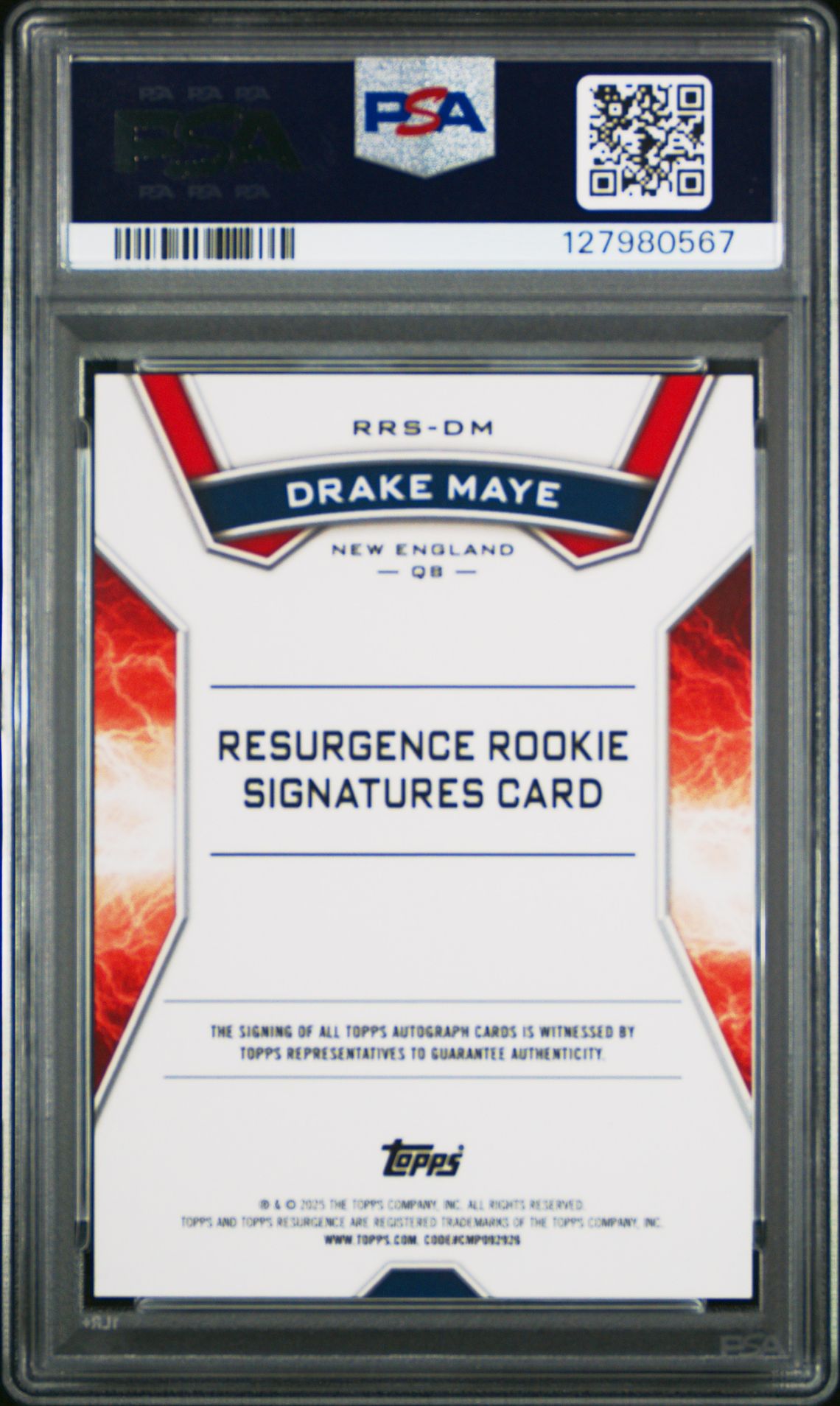 2024 Topps Resurgence Resurgence Rookie Signatures Drake Maye #Rrsdm (Resurgence Rookie Signature) Gem Mt 10 back