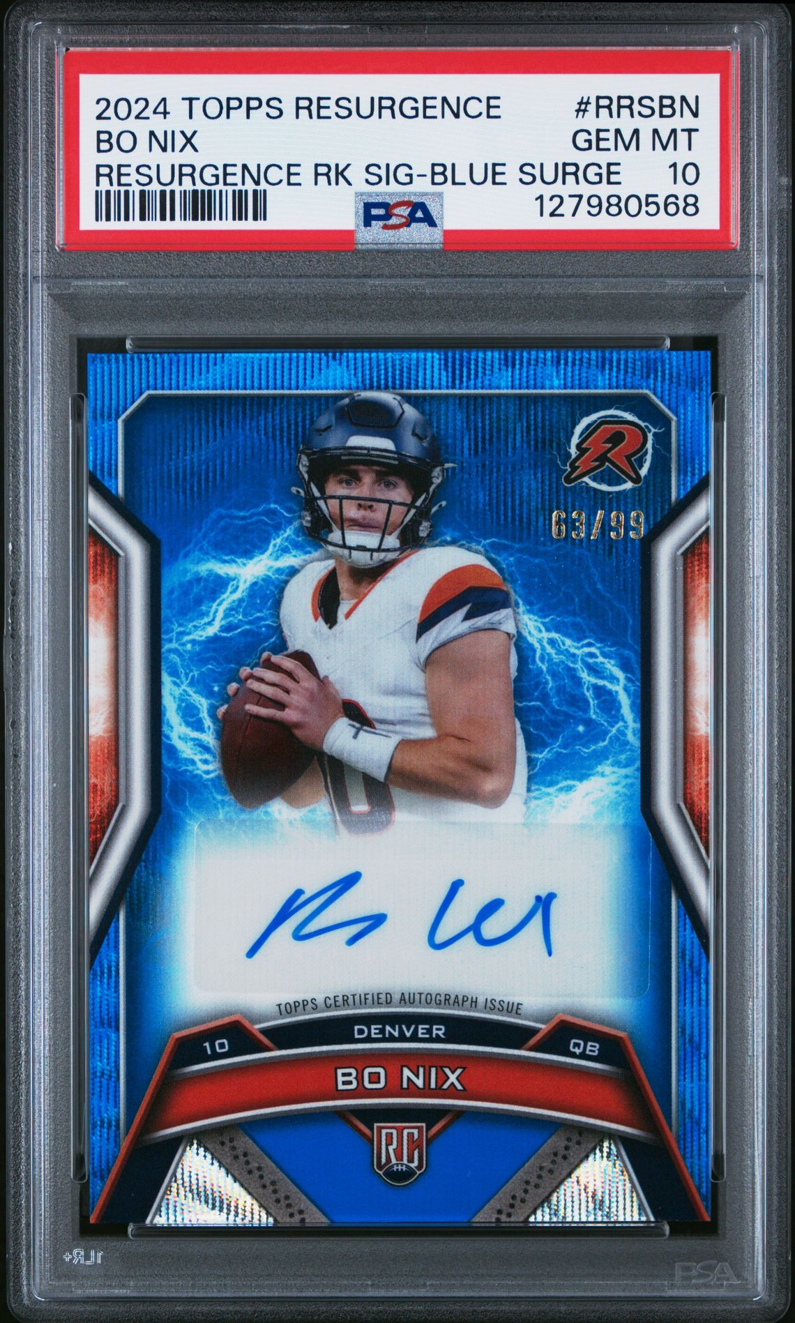 2024 Topps Resurgence Resurgence Rookie Signatures Bo Nix #Rrsbn (Resurgence Rk Sig-Blue Surge) Gem Mt 10 front