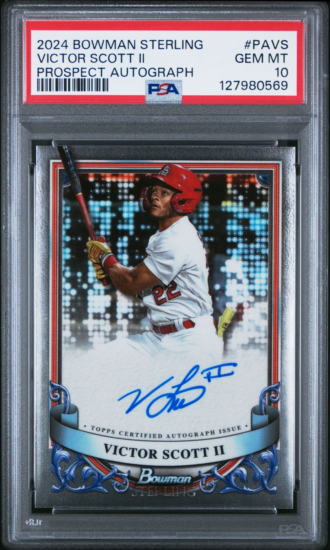 2024 Bowman Sterling Prospect Autographs Victor Scott Ii #Pavs Gem Mt 10 front