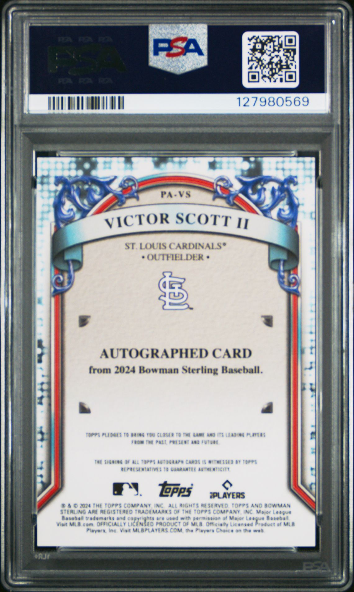 2024 Bowman Sterling Prospect Autographs Victor Scott Ii #Pavs Gem Mt 10 back