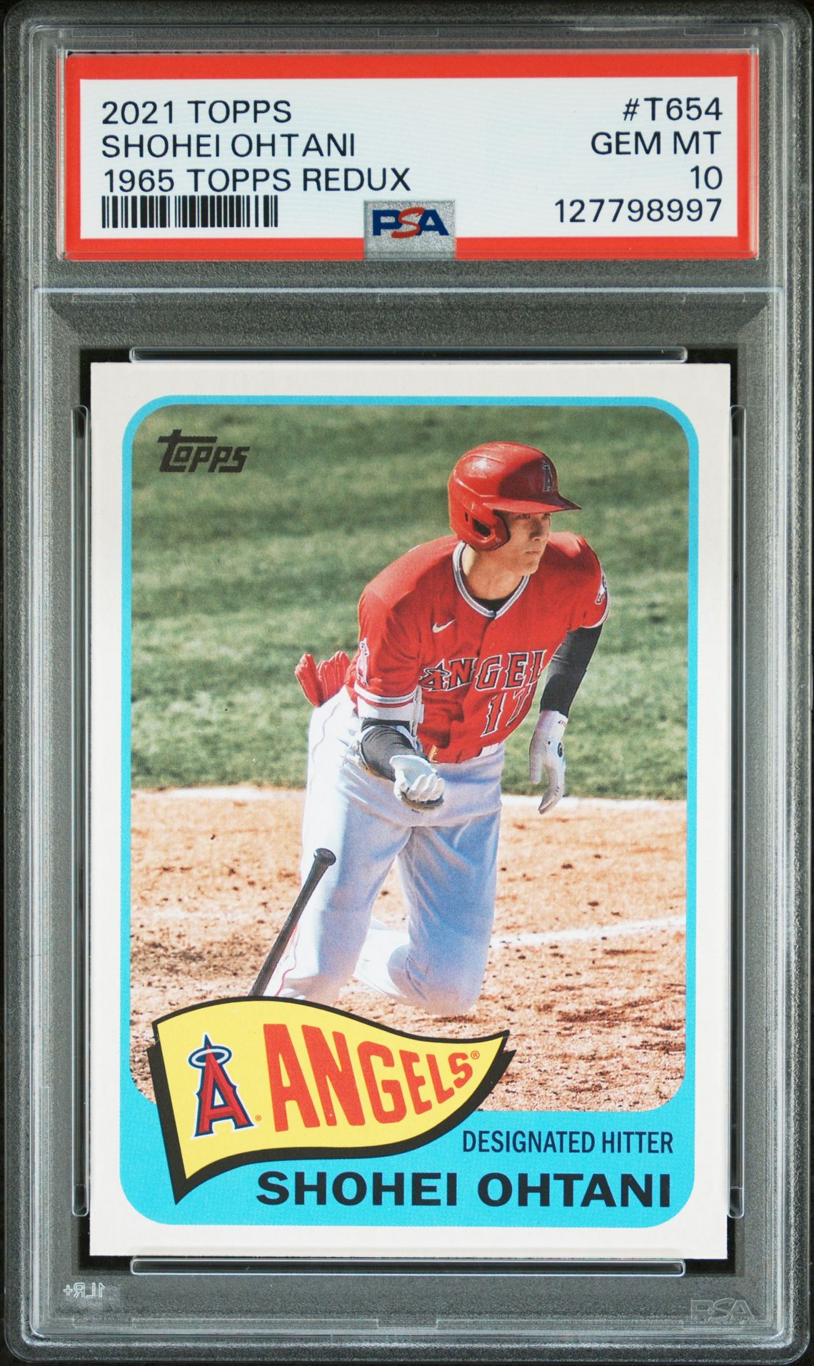 2021 TOPPS 1965 TOPPS REDUX SHOHEI OHTANI 1965 TOPPS REDUX T654 GEM MT 10 front