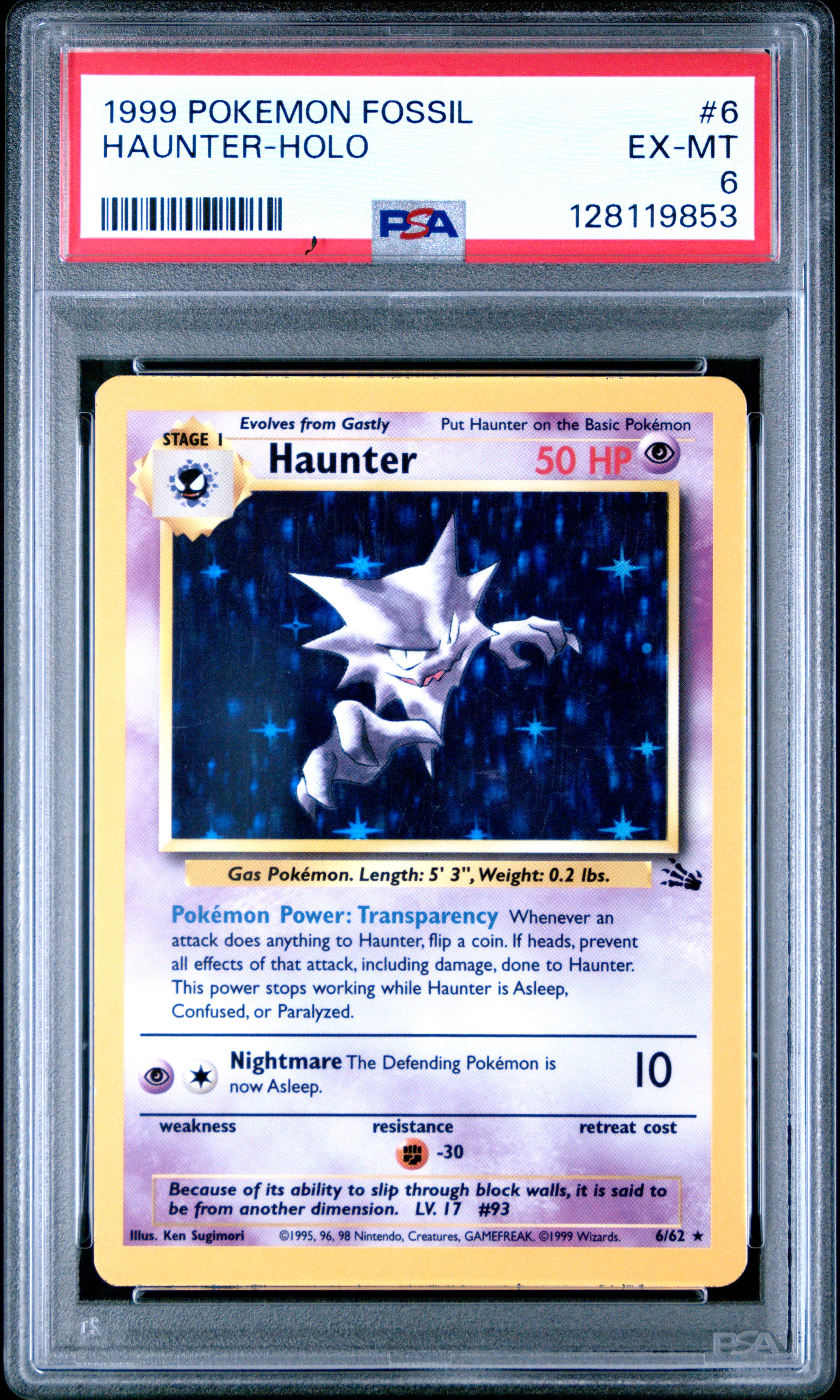 1999 #6 Haunter-Holo PSA 6 Fossil