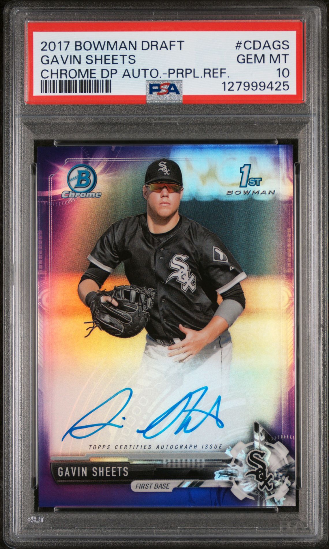 2017 Bowman BOWMAN DRAFT CHROME DRAFT PICKS AUTOGRAPHS Purple Refractor #CDAGS Gavin Sheets front