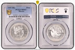 1947-Mo Peso KM-456  Ag MS63