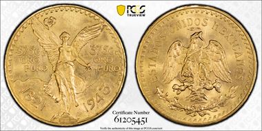 1943 (50 P) KM-482  Au MS64