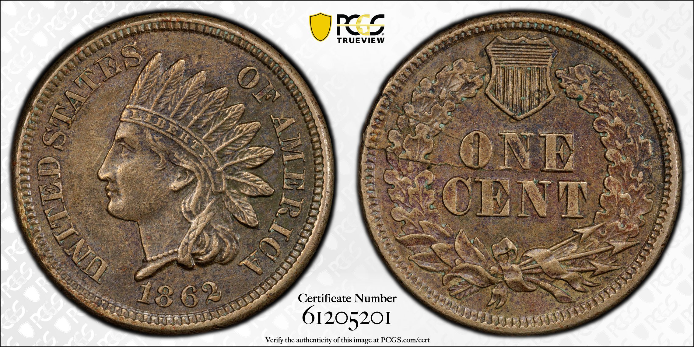 1862 Mint Error: Reverse Peeling Lamination Indian Cent
