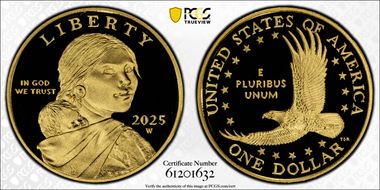 2025-W SAC$1 25th Anniversary .9999 Au First Strike PR70DCAM