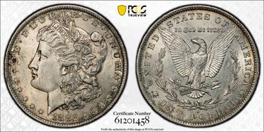 1882-O $1 VAM 7, O/O AU58