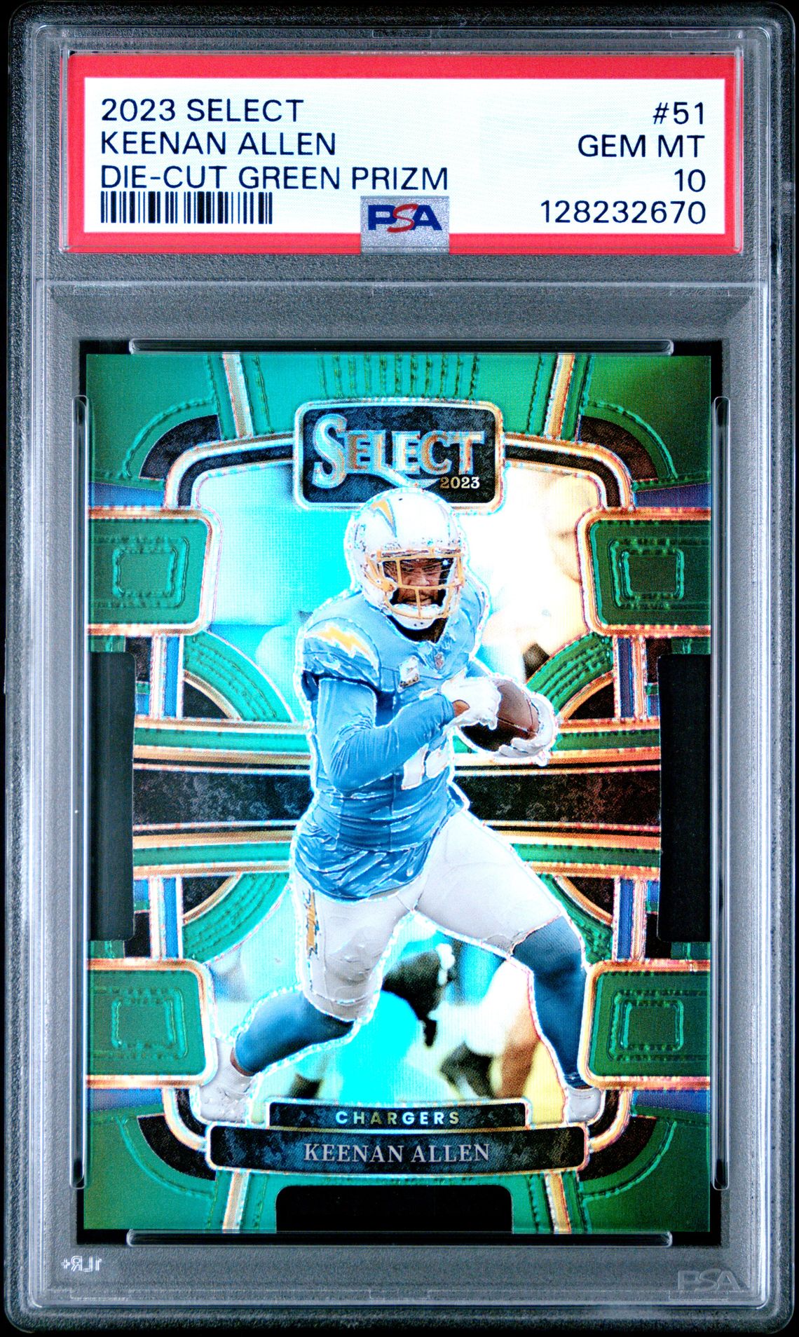 2023 Panini PANINI SELECT DIE-CUT GREEN PRIZM #51 Keenan Allen front