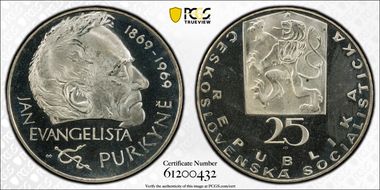 1969 25 Kor J.E. Purkyne KM-66  Ag PR66DCAM