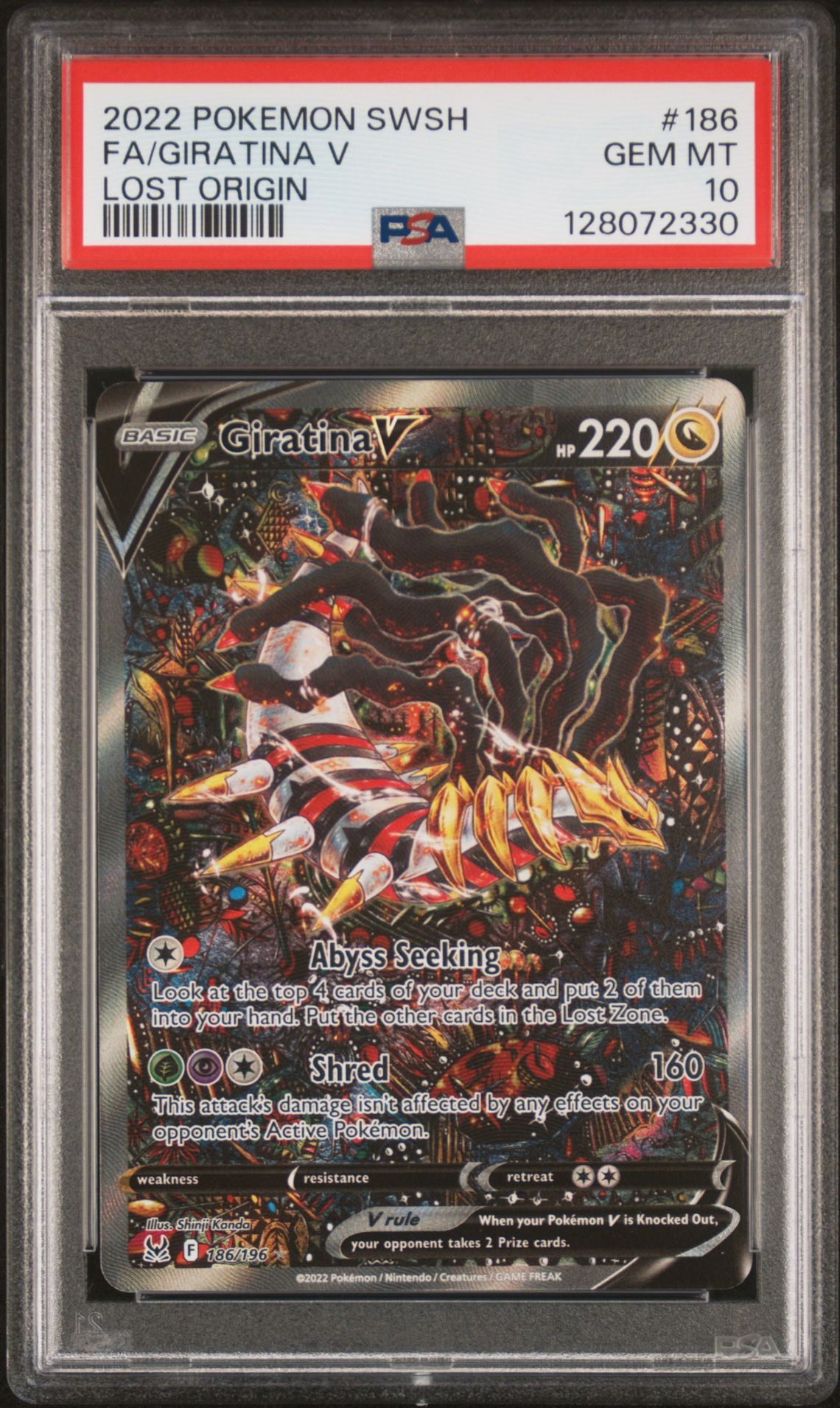 2022 Pokemon Sword & Shield Lost Origin Fa/Giratina V #186 (Lost Origin) Gem Mt 10 front