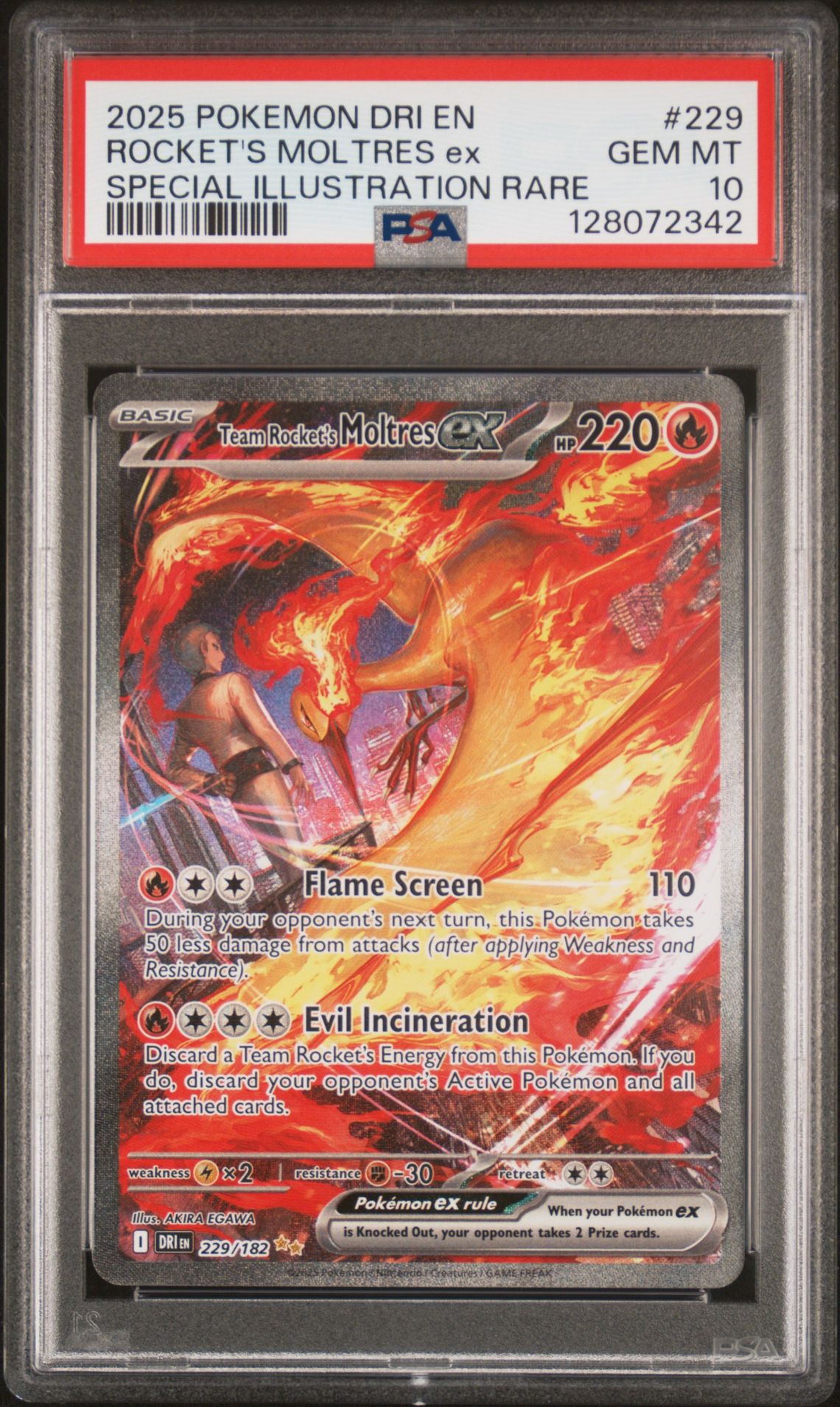 2025 Pokemon Dri En-Destined Rivals Rocket's Moltres Ex #229 (Special Illustration Rare) Gem Mt 10 front