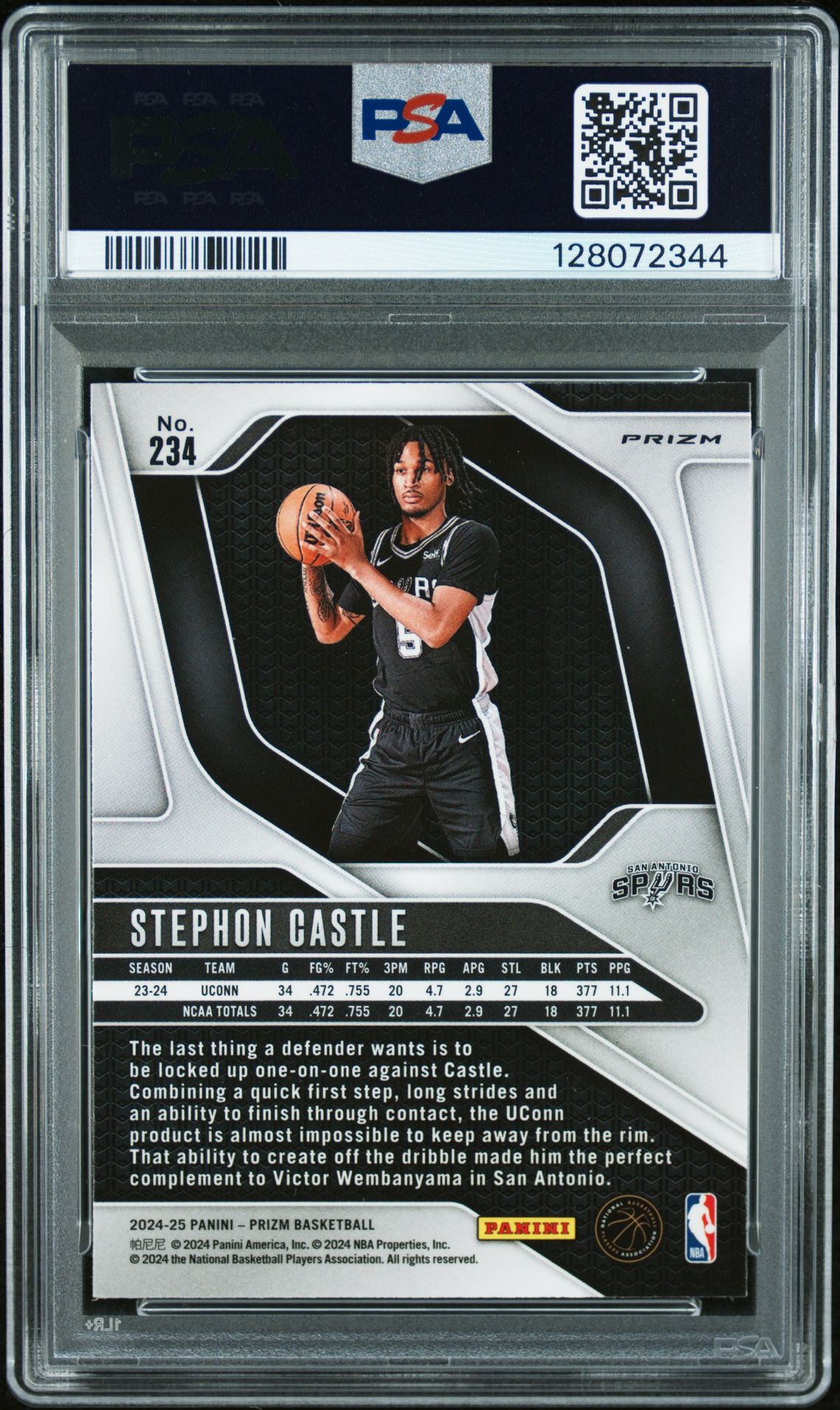 2024 Panini Prizm Stephon Castle #234 (Orange Ice) Mint 9 back