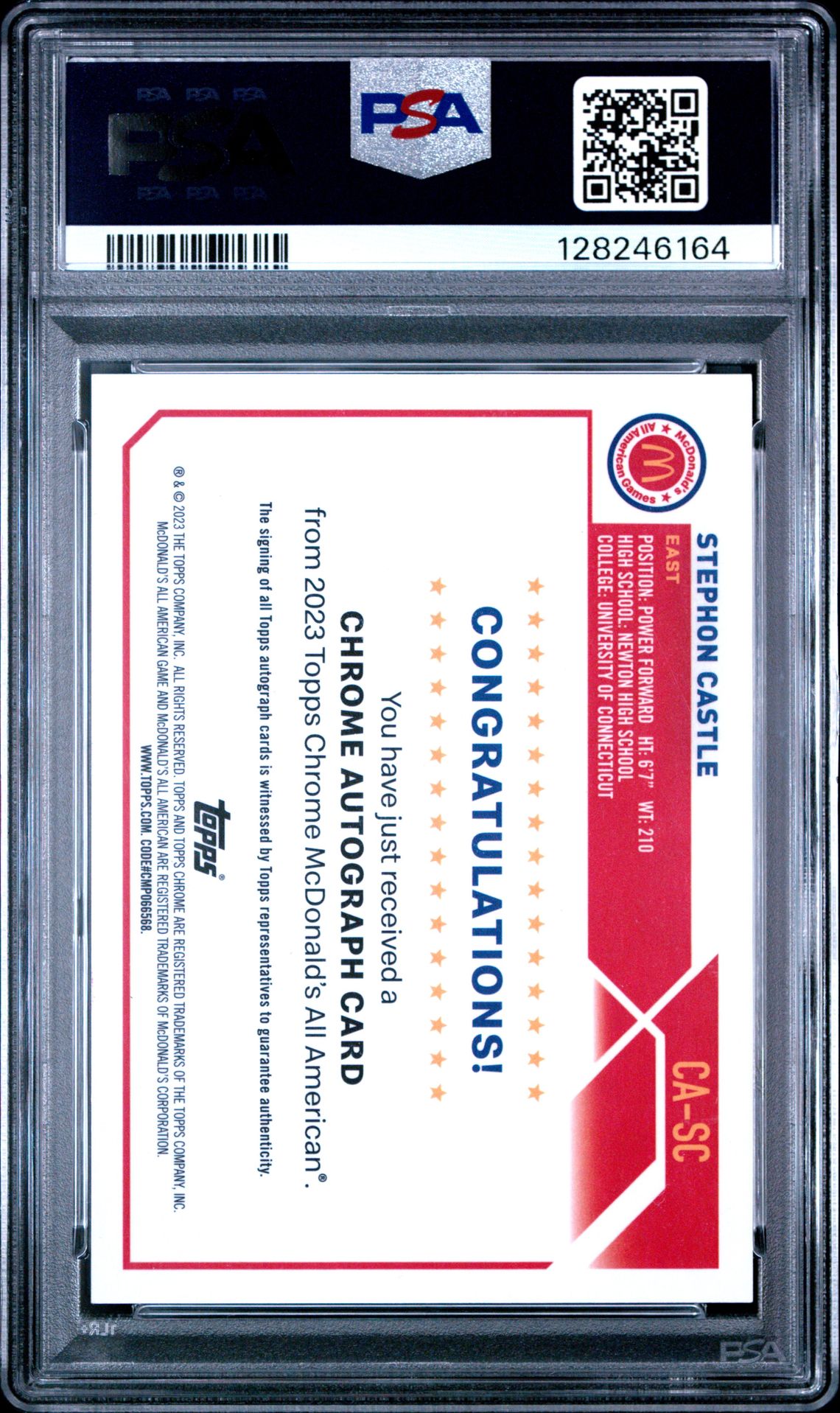 2023 Topps Chrome Mcdonald's All-American Autographs Stephon Castle #Sc Gem Mt 10 back