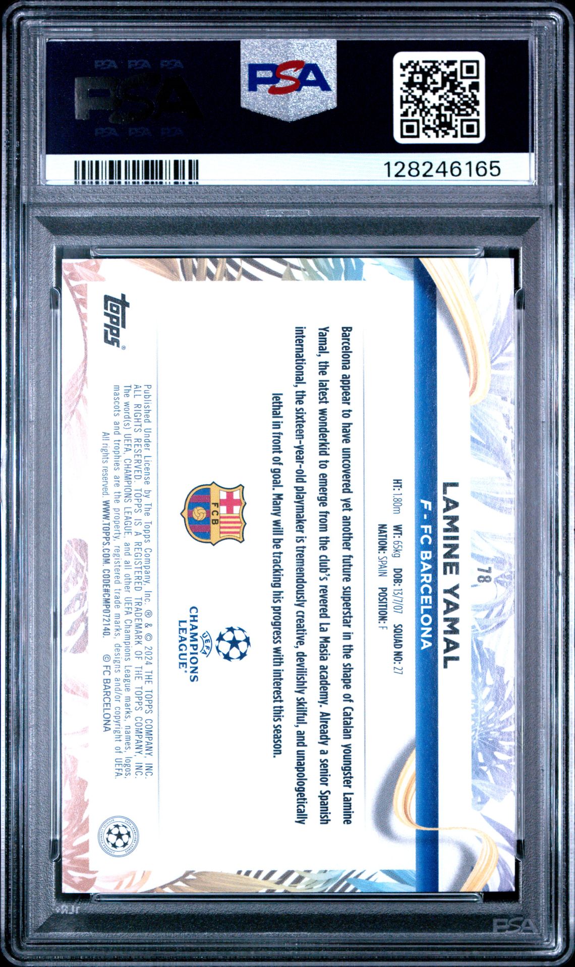 2023-24 Topps Carnaval Uefa Club Competitions Lamine Yamal #78 Gem Mt 10 back