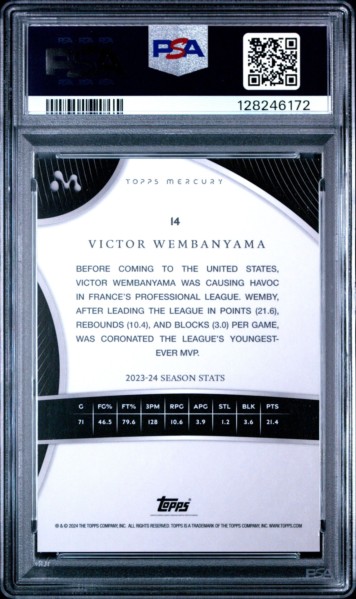 2023 Topps Mercury: Victor Wembanyama Victor Wembanyama #14 Gem Mt 10 back